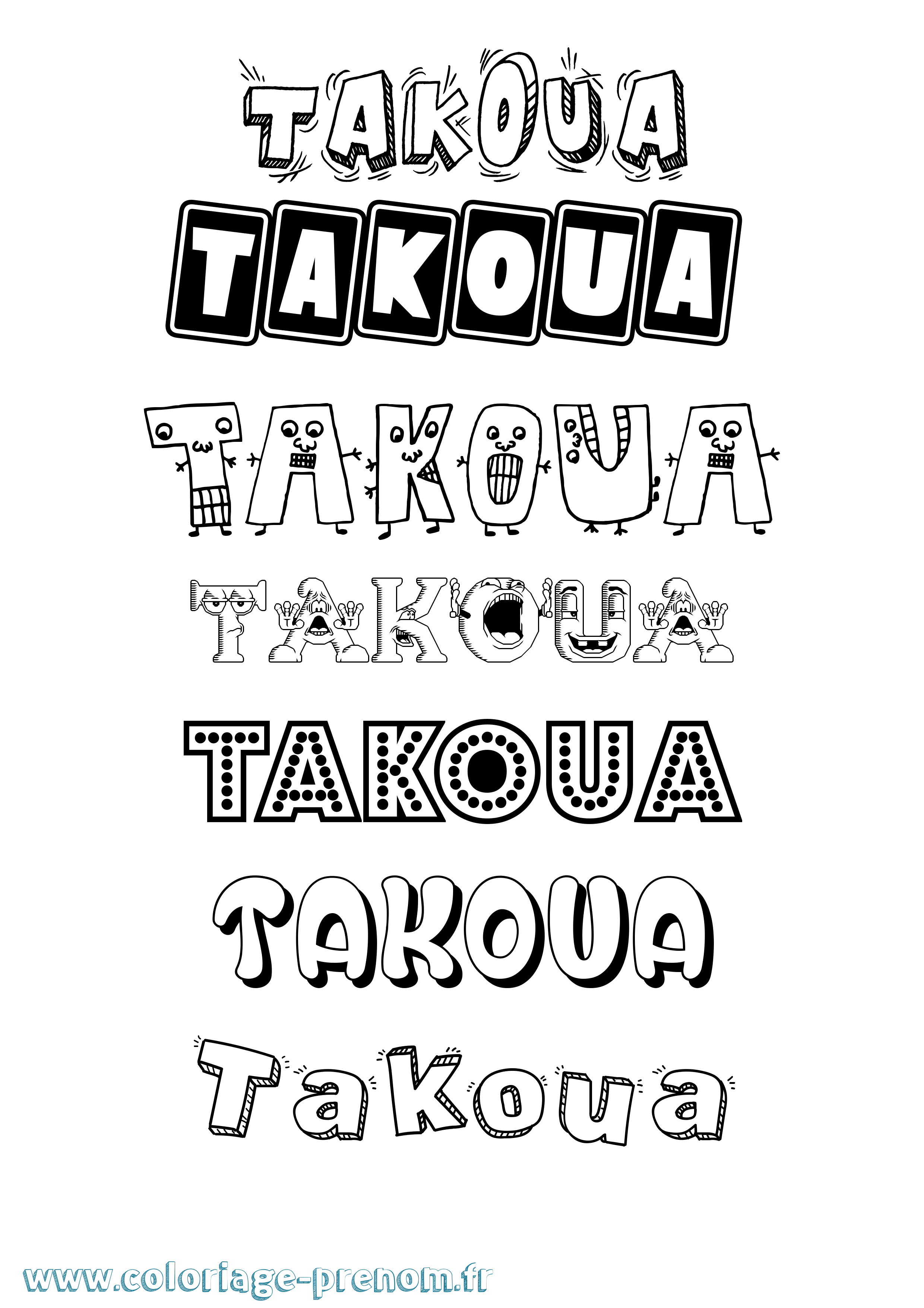 Coloriage prénom Takoua Fun