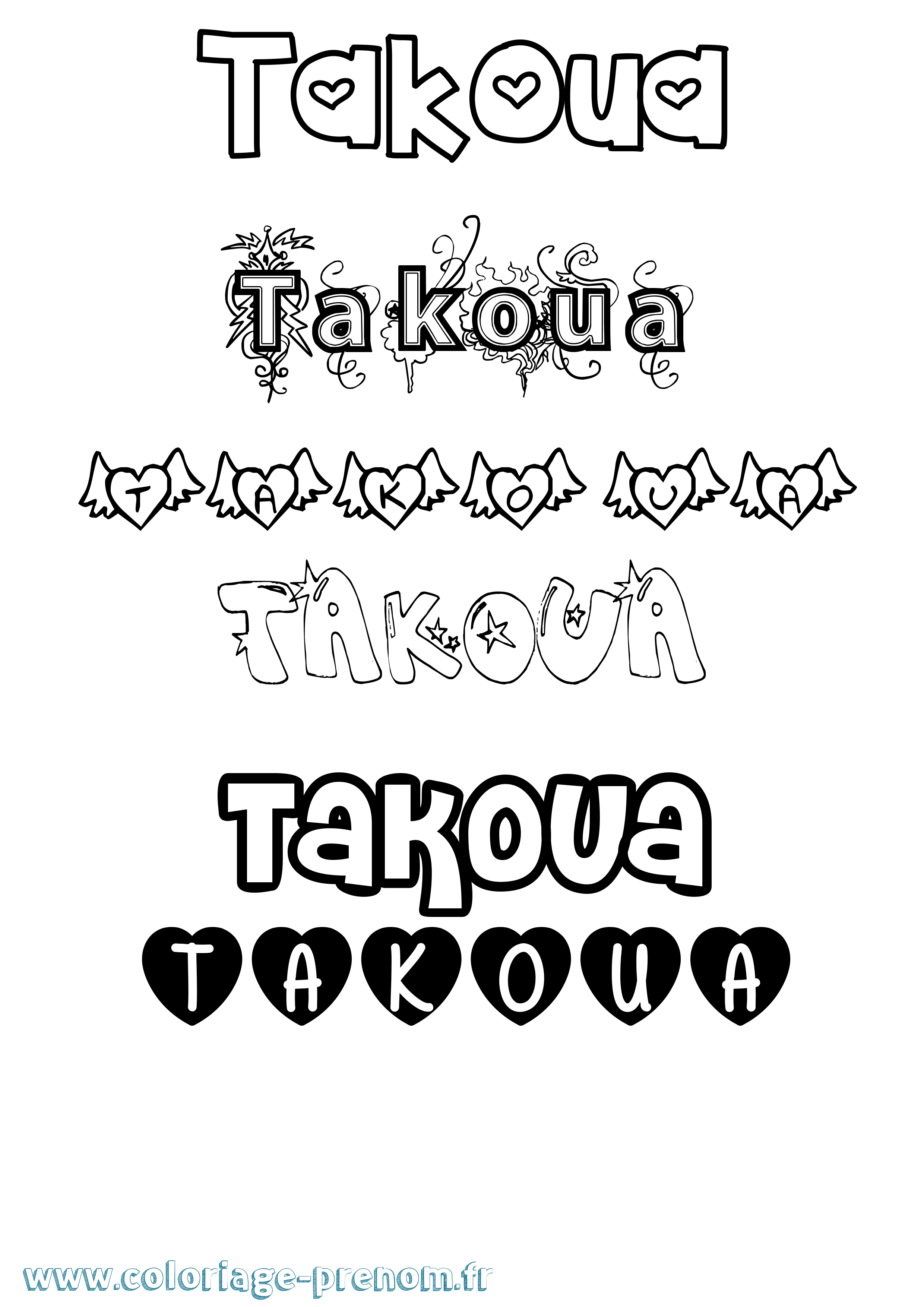Coloriage prénom Takoua Girly
