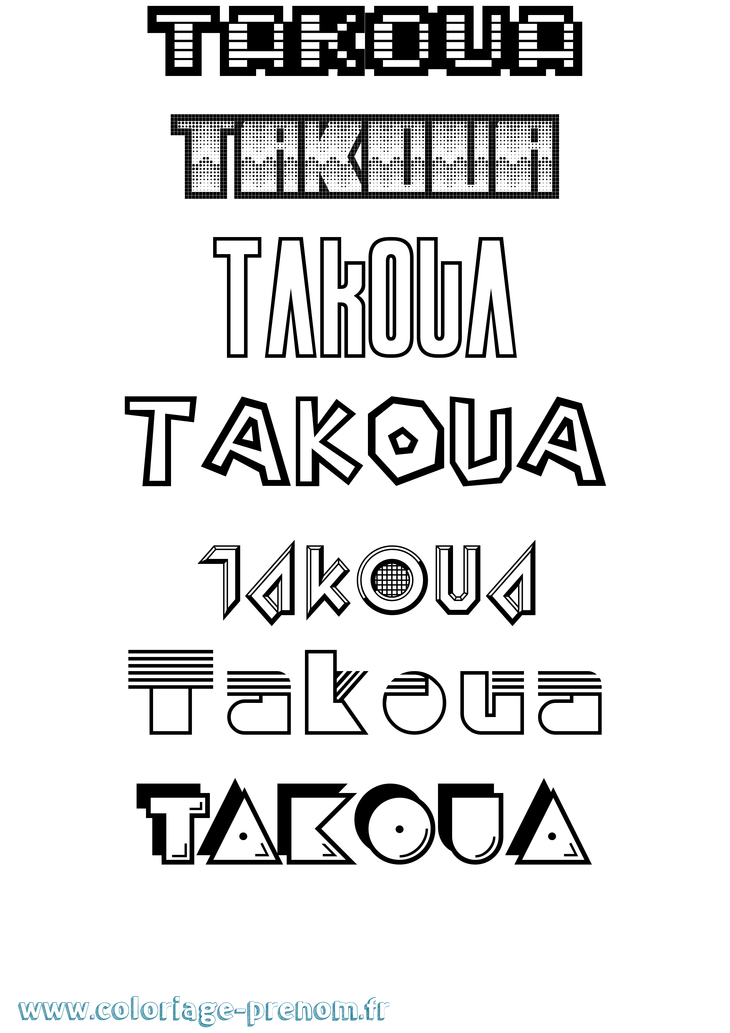 Coloriage prénom Takoua Jeux Vidéos