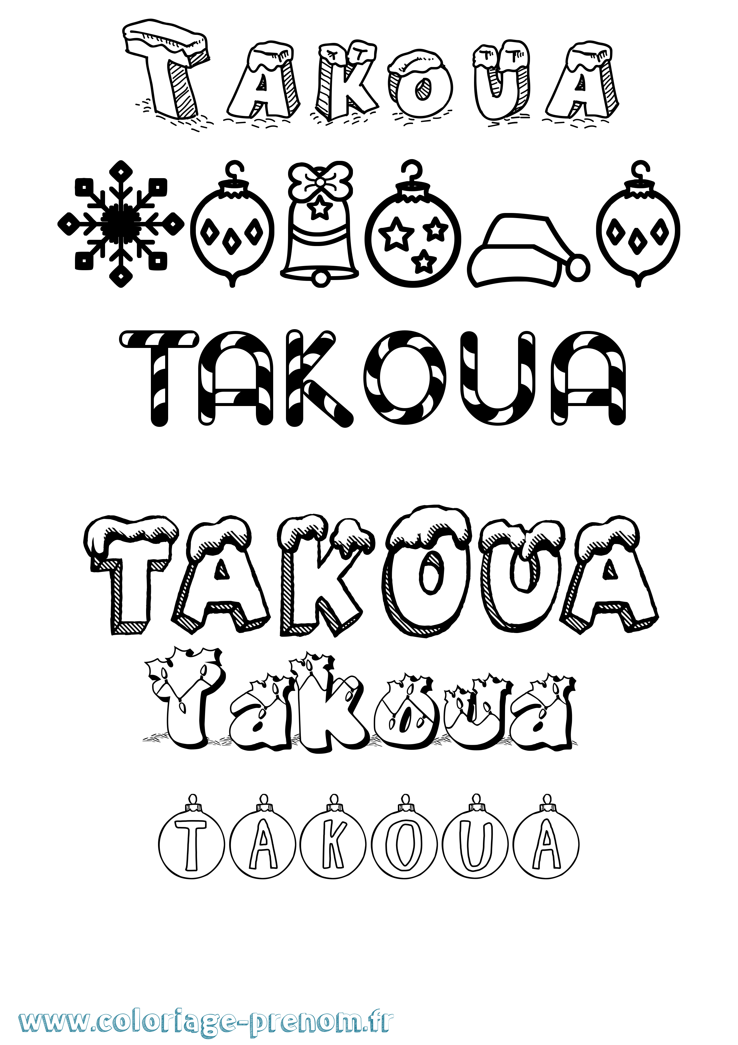 Coloriage Takoua Noël Coloriage prénom Takoua Noël