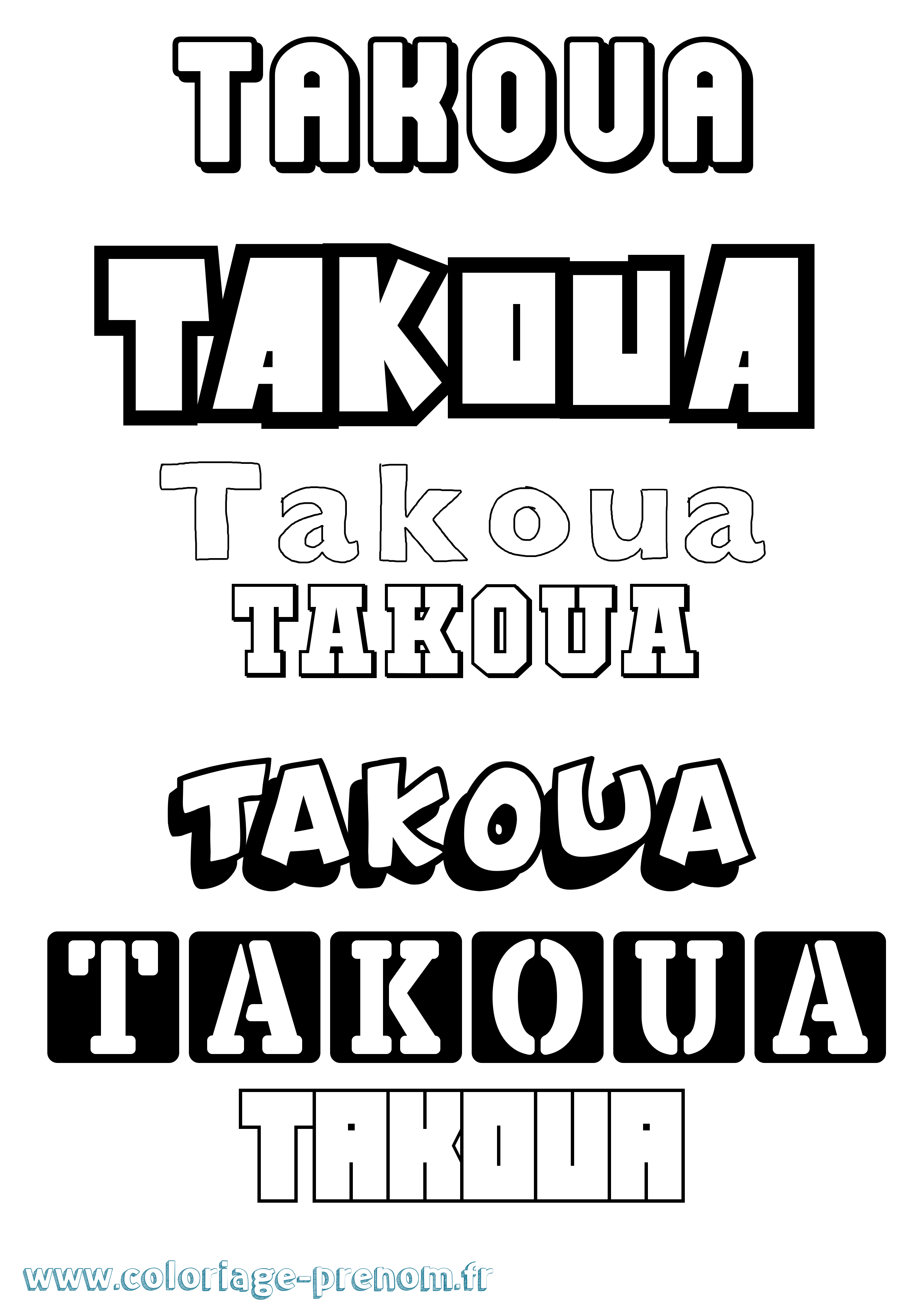 Coloriage prénom Takoua Simple