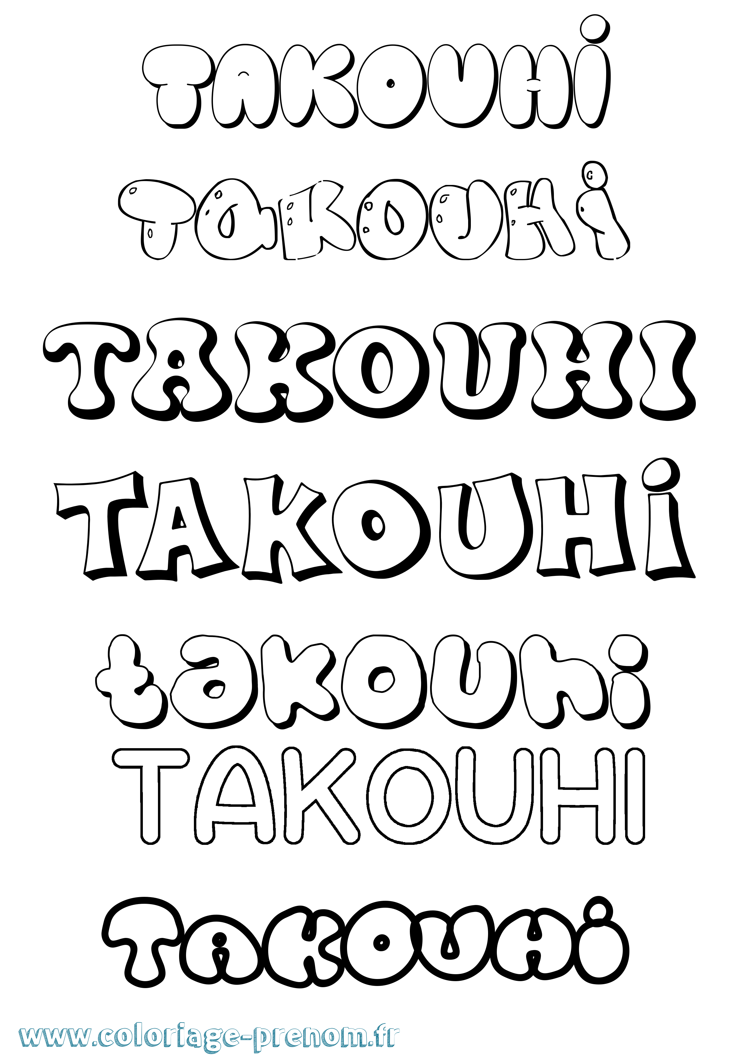 Coloriage prénom Takouhi Bubble