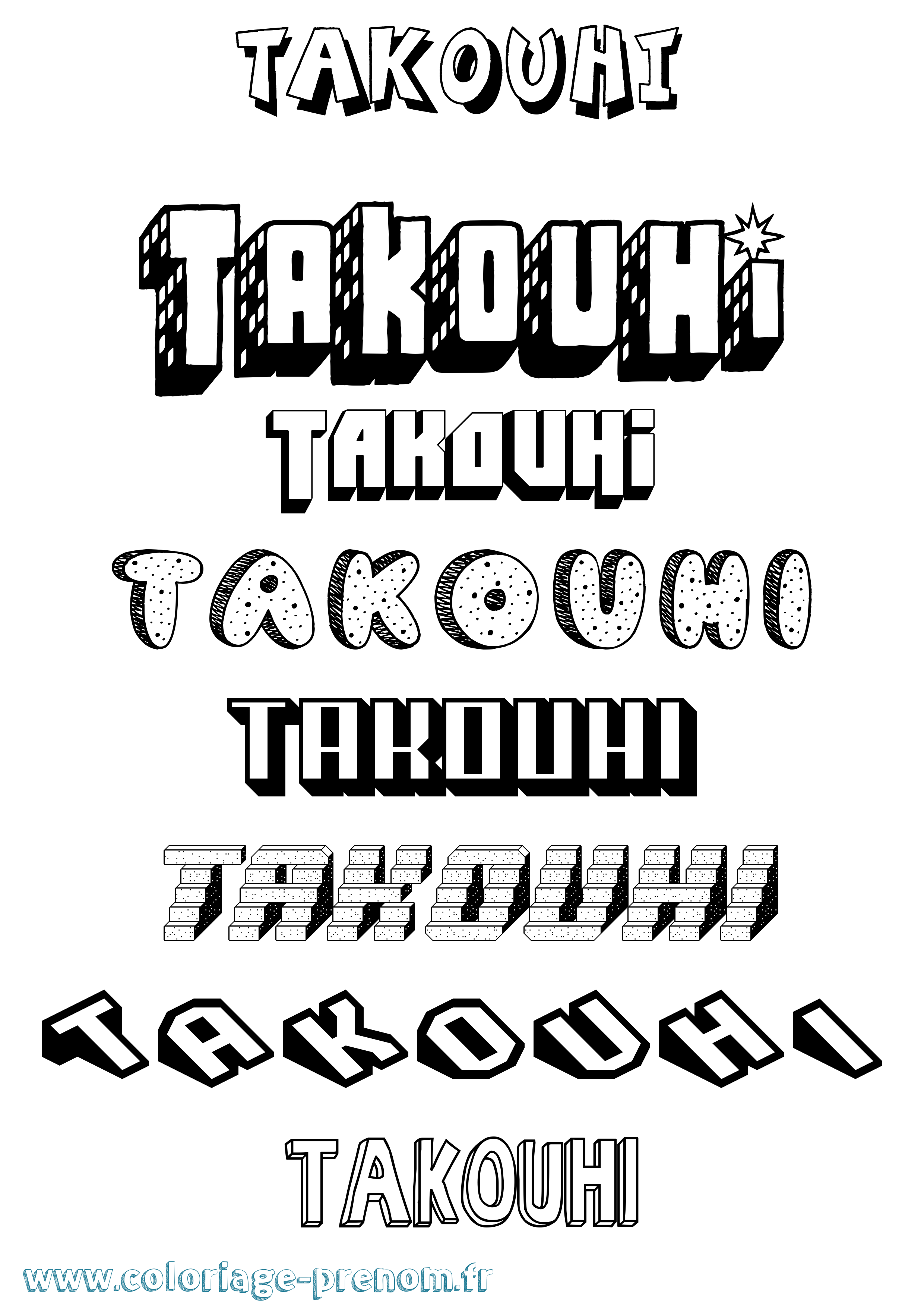 Coloriage Takouhi Effet 3D Coloriage prénom Takouhi Effet 3D