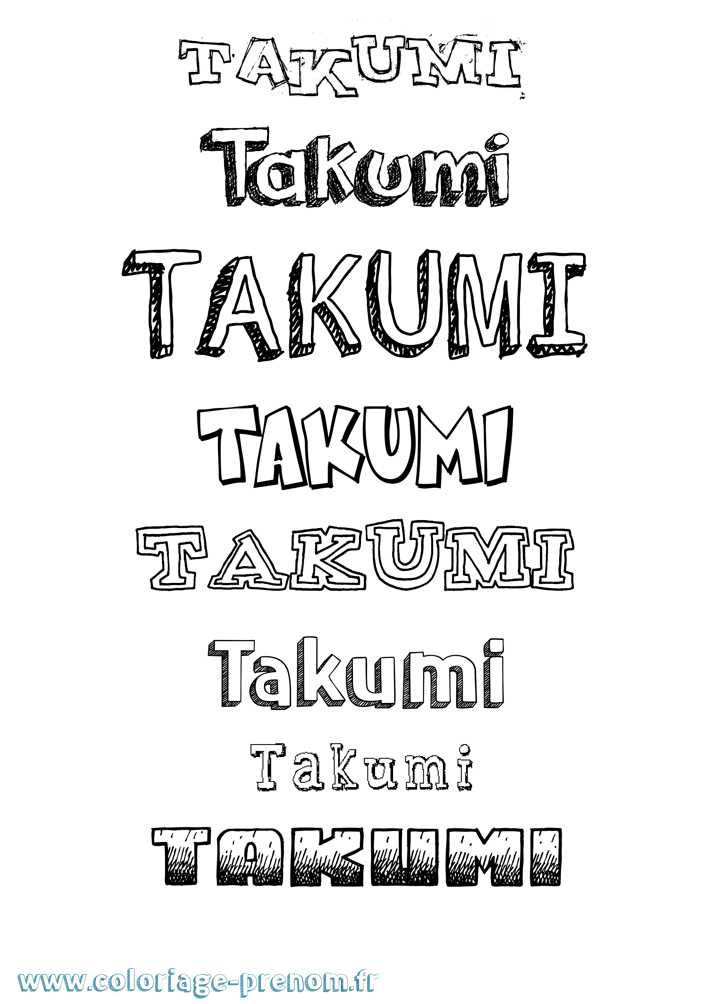 Coloriage prénom Takumi Dessiné