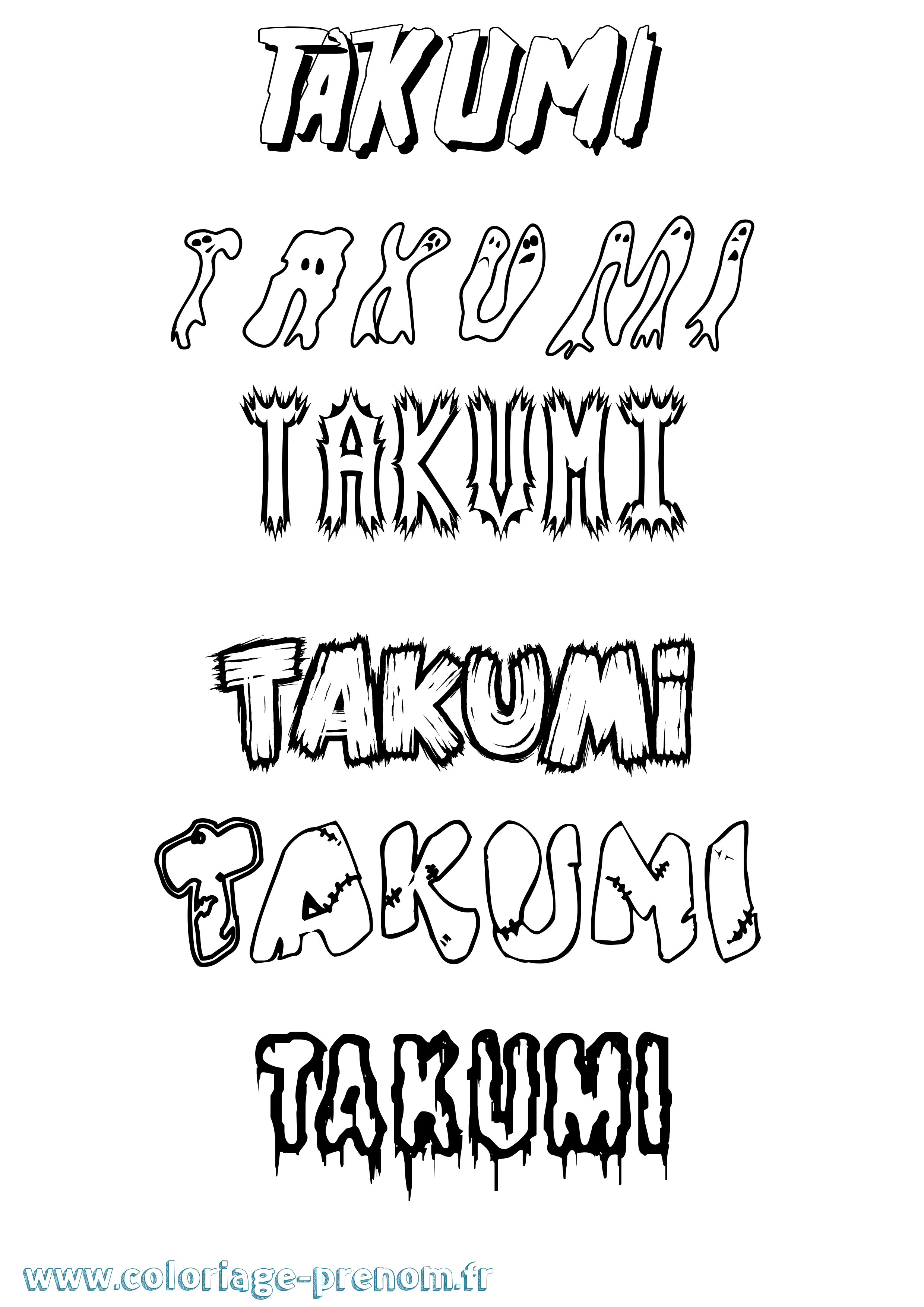 Coloriage prénom Takumi Frisson