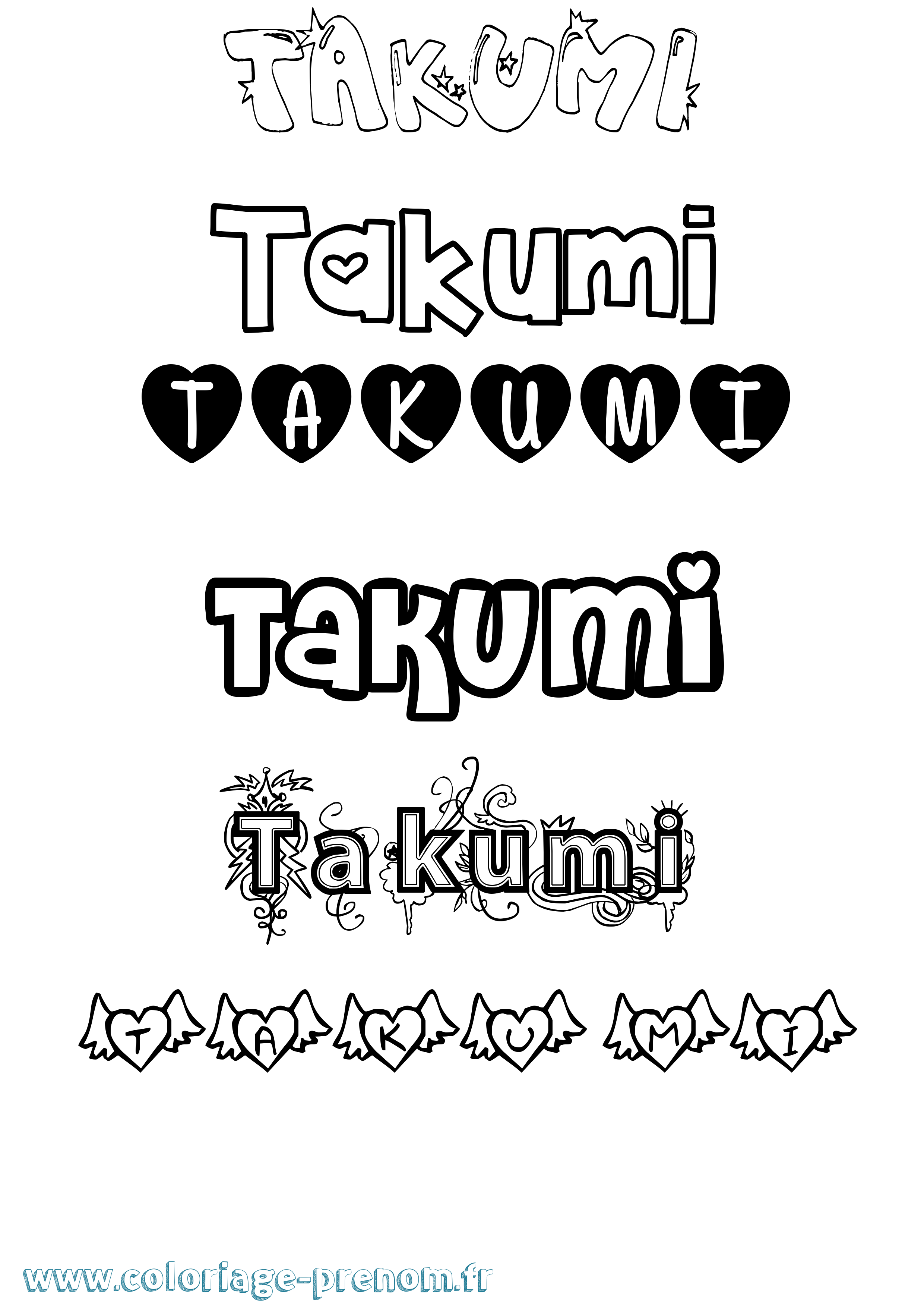 Coloriage prénom Takumi Girly