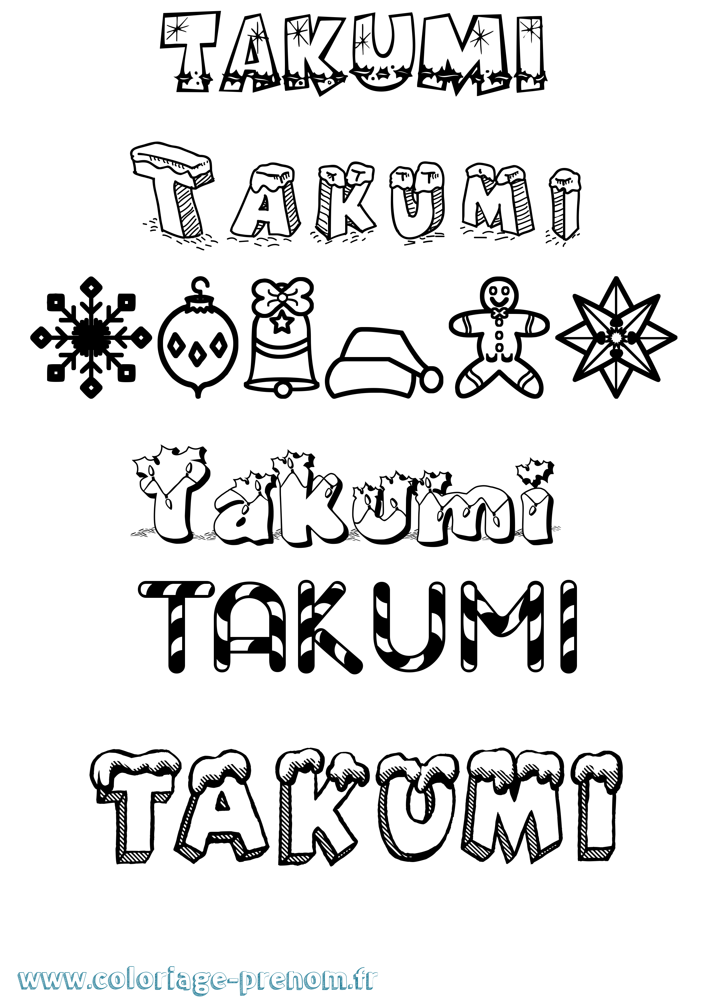 Coloriage prénom Takumi Noël