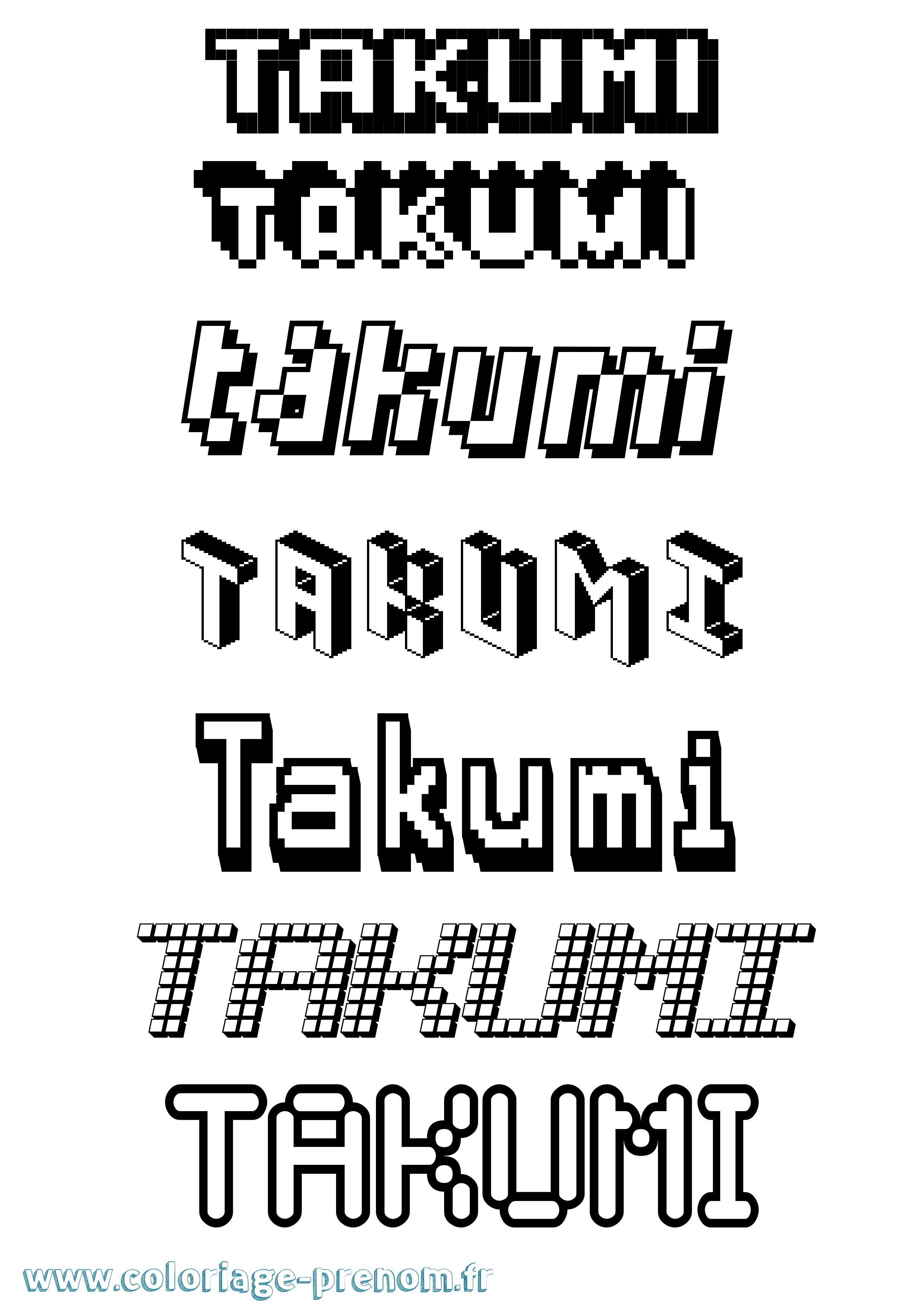 Coloriage prénom Takumi Pixel