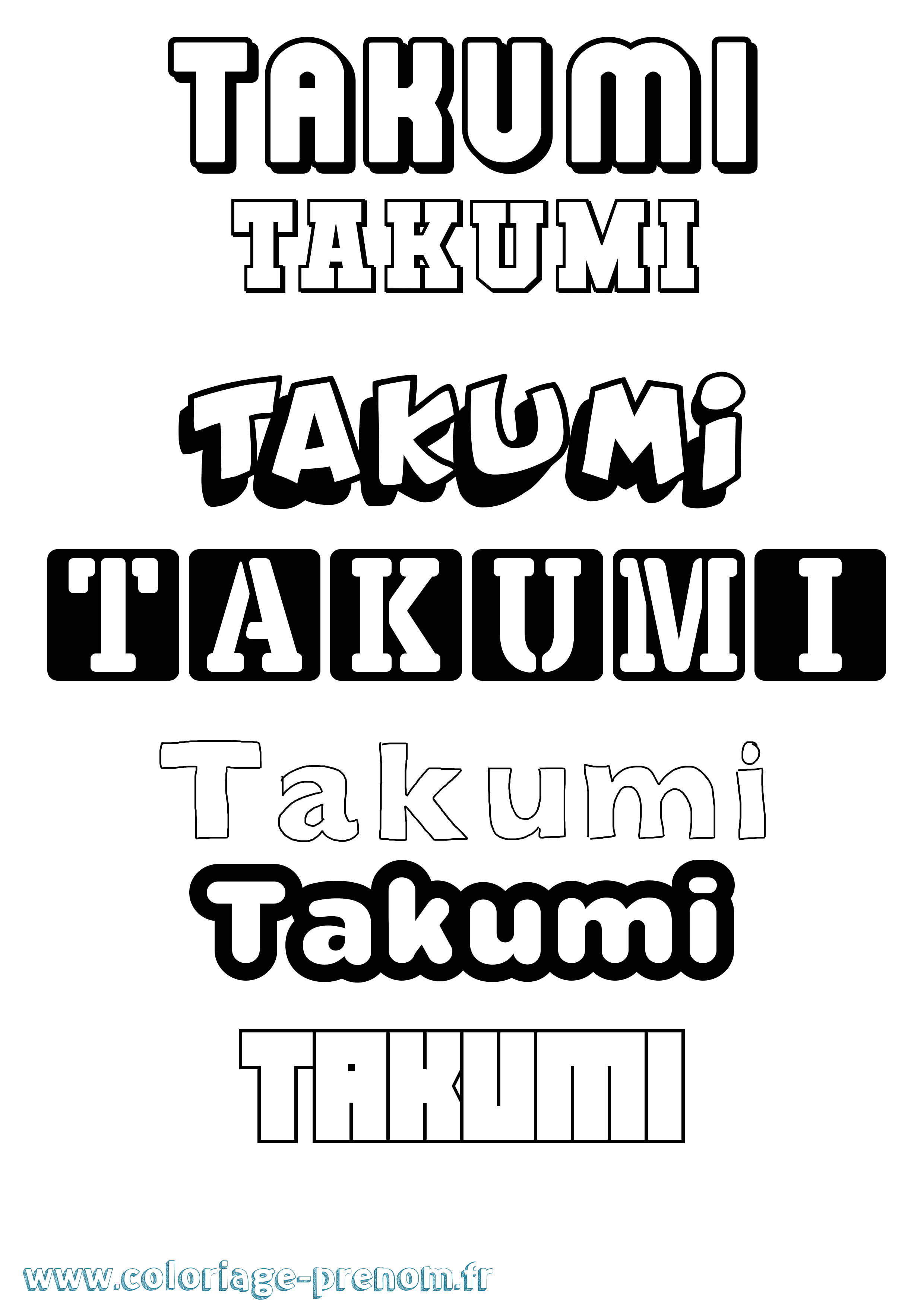Coloriage prénom Takumi Simple