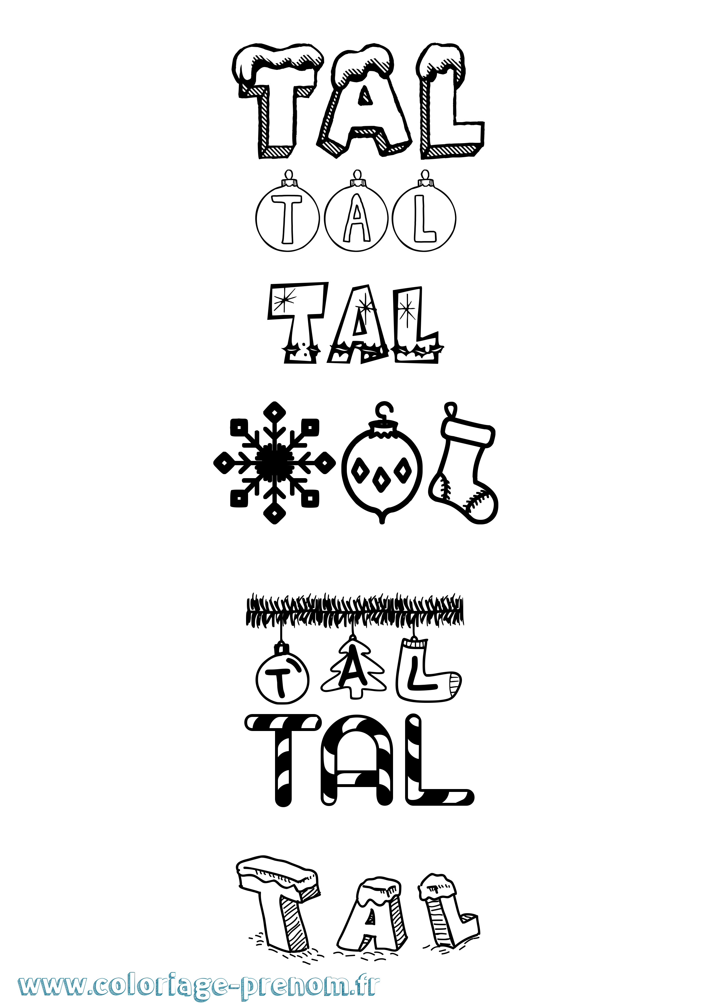 Coloriage Tal Noël Coloriage prénom Tal Noël