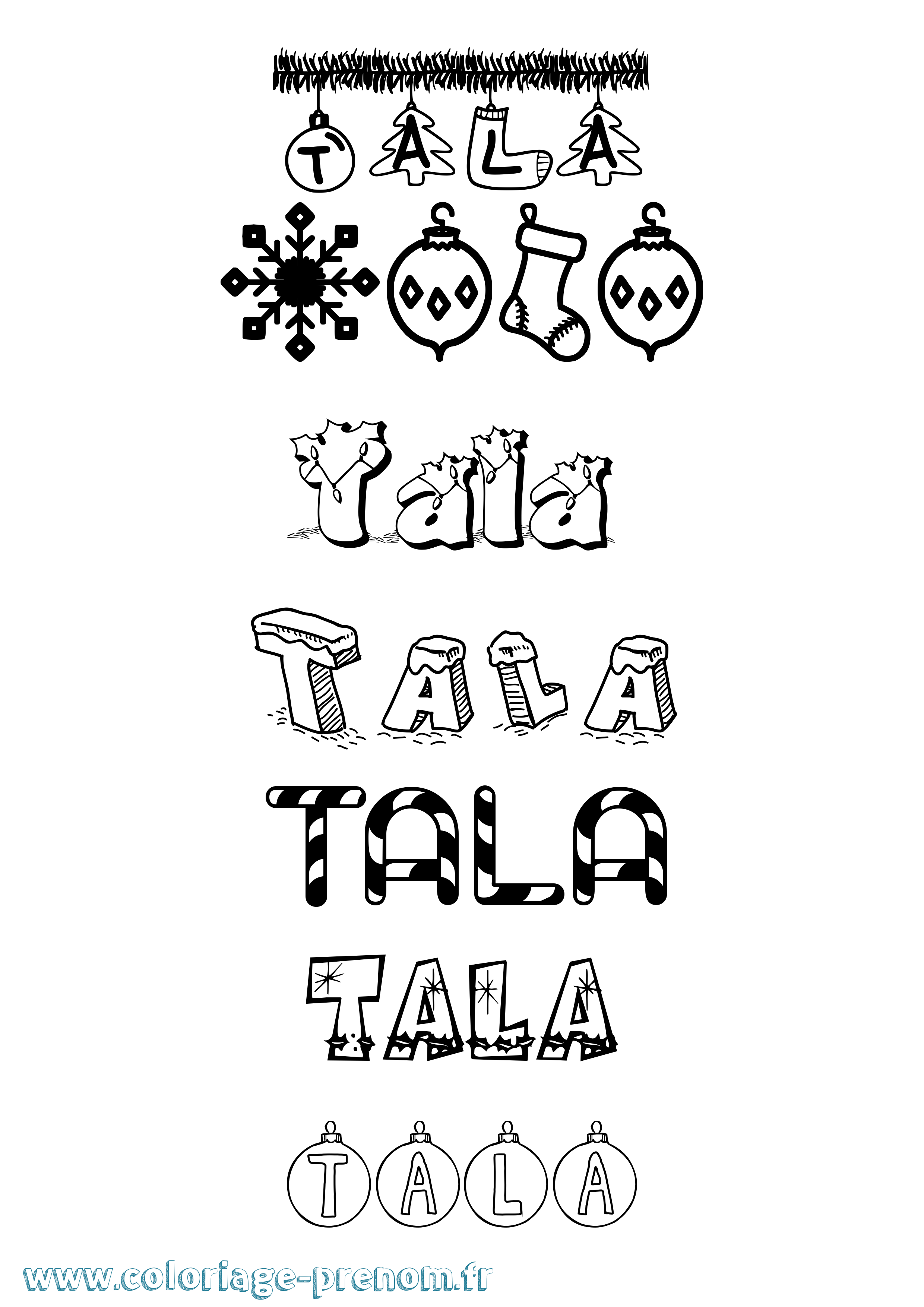 Coloriage prénom Tala Noël