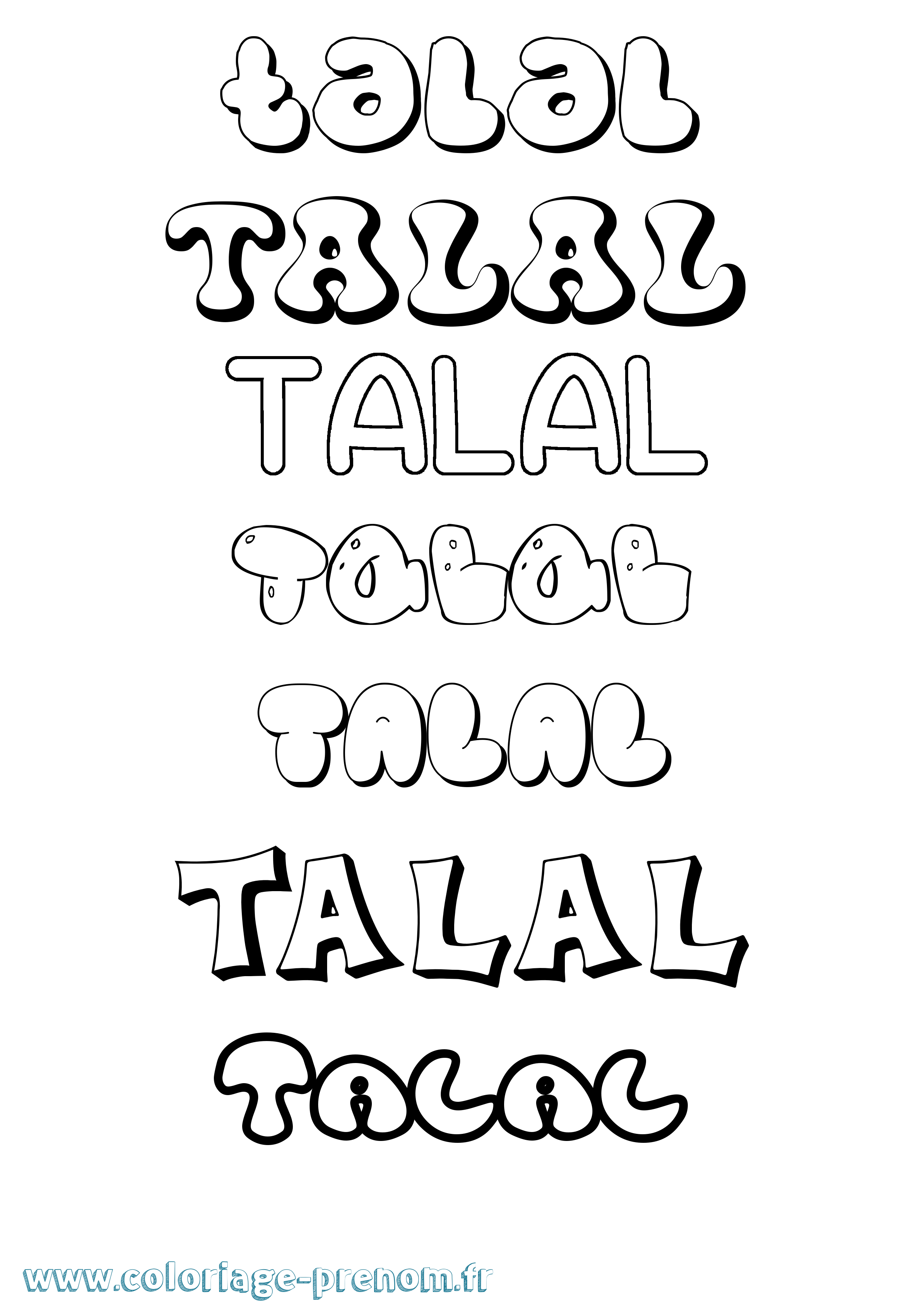 Coloriage prénom Talal Bubble