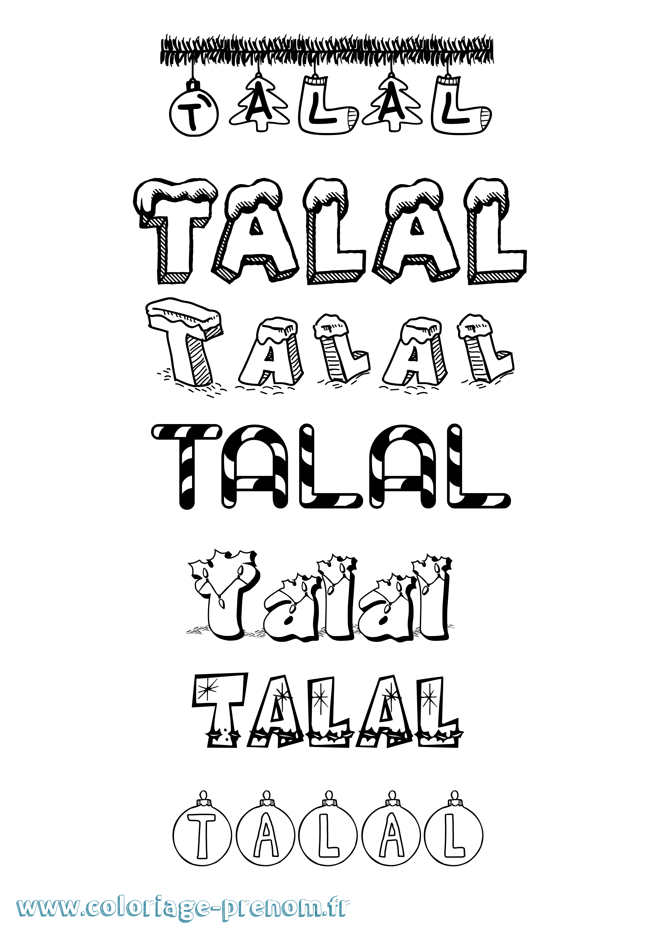 Coloriage prénom Talal Noël