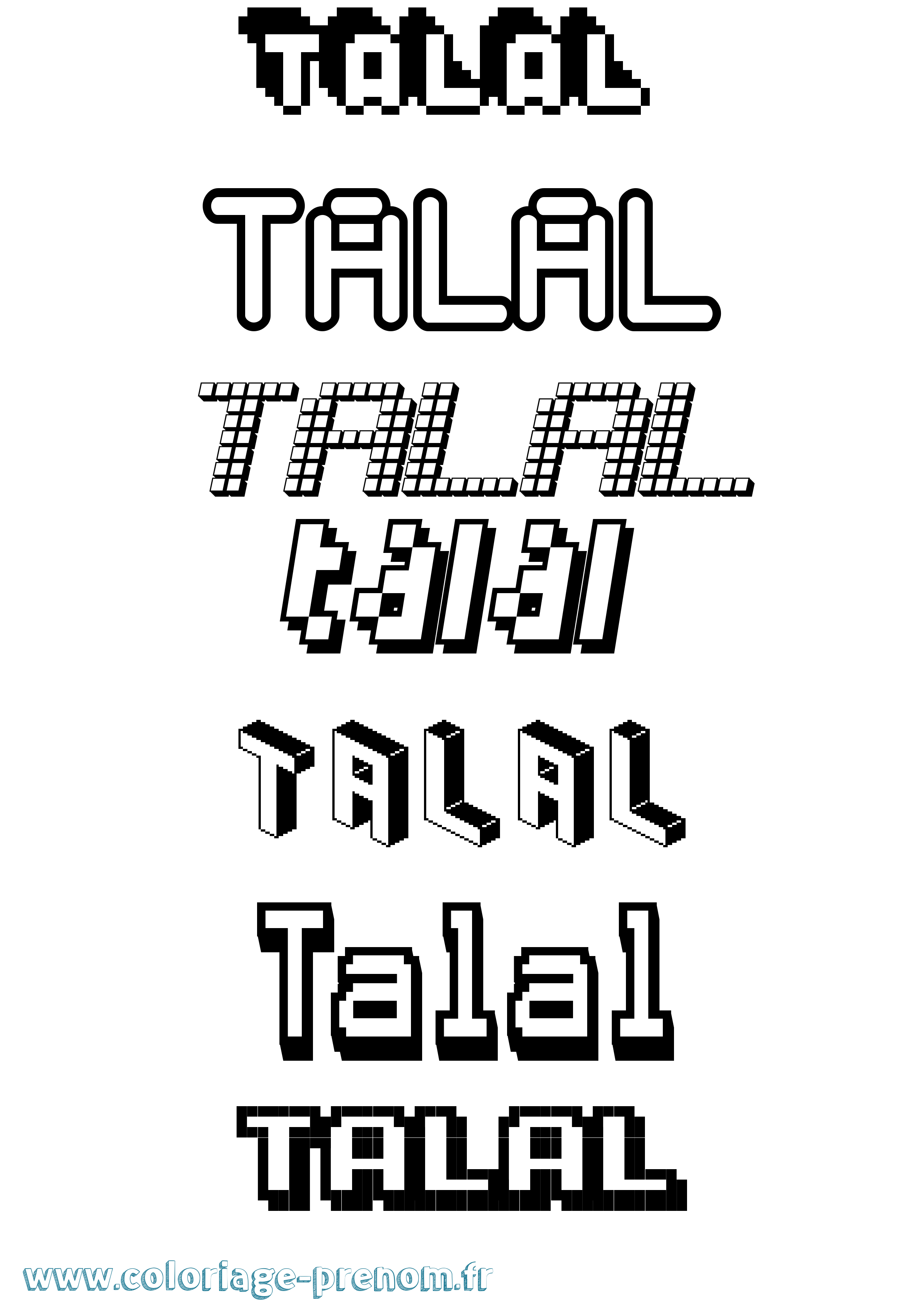 Coloriage prénom Talal Pixel