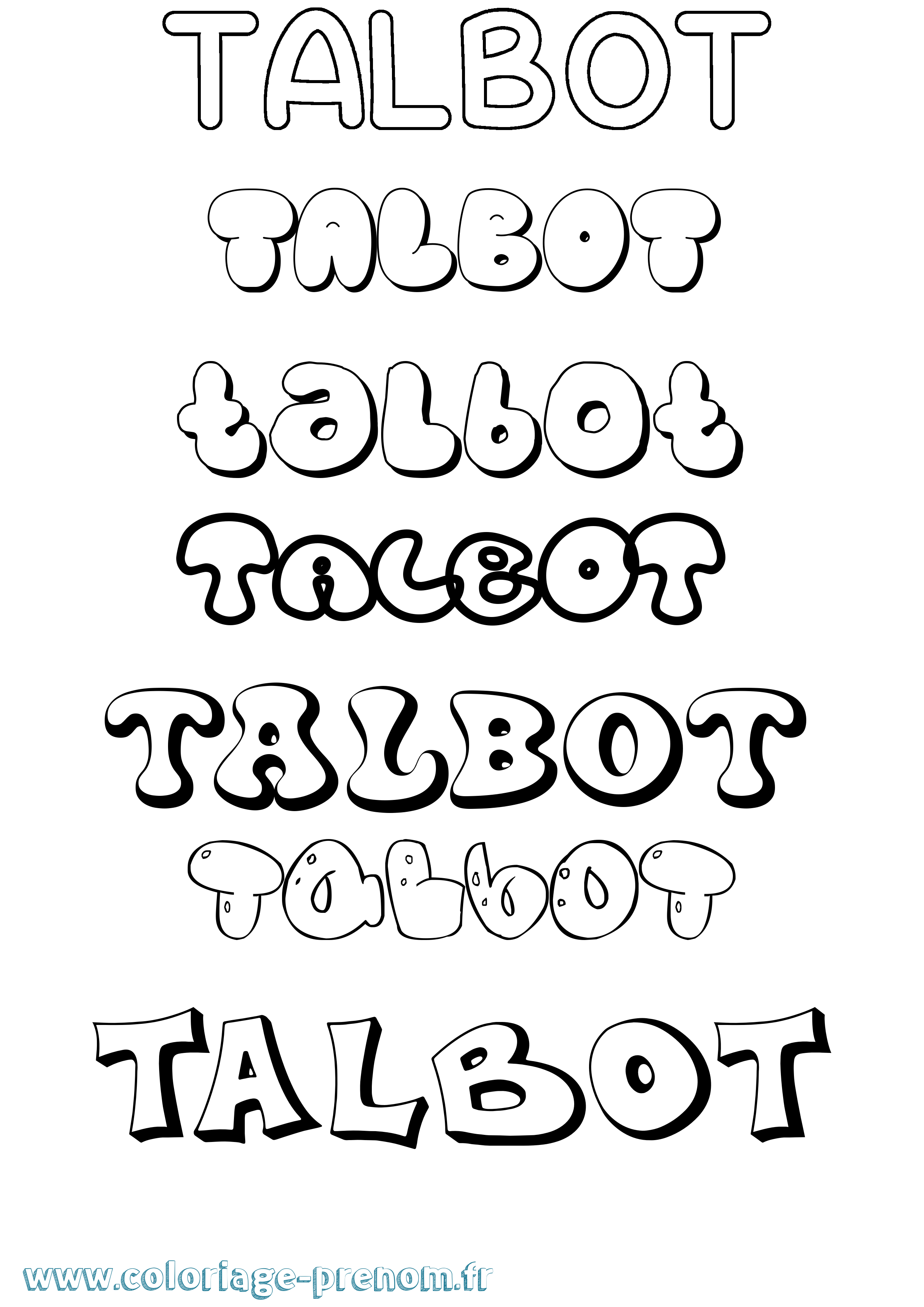 Coloriage prénom Talbot Bubble