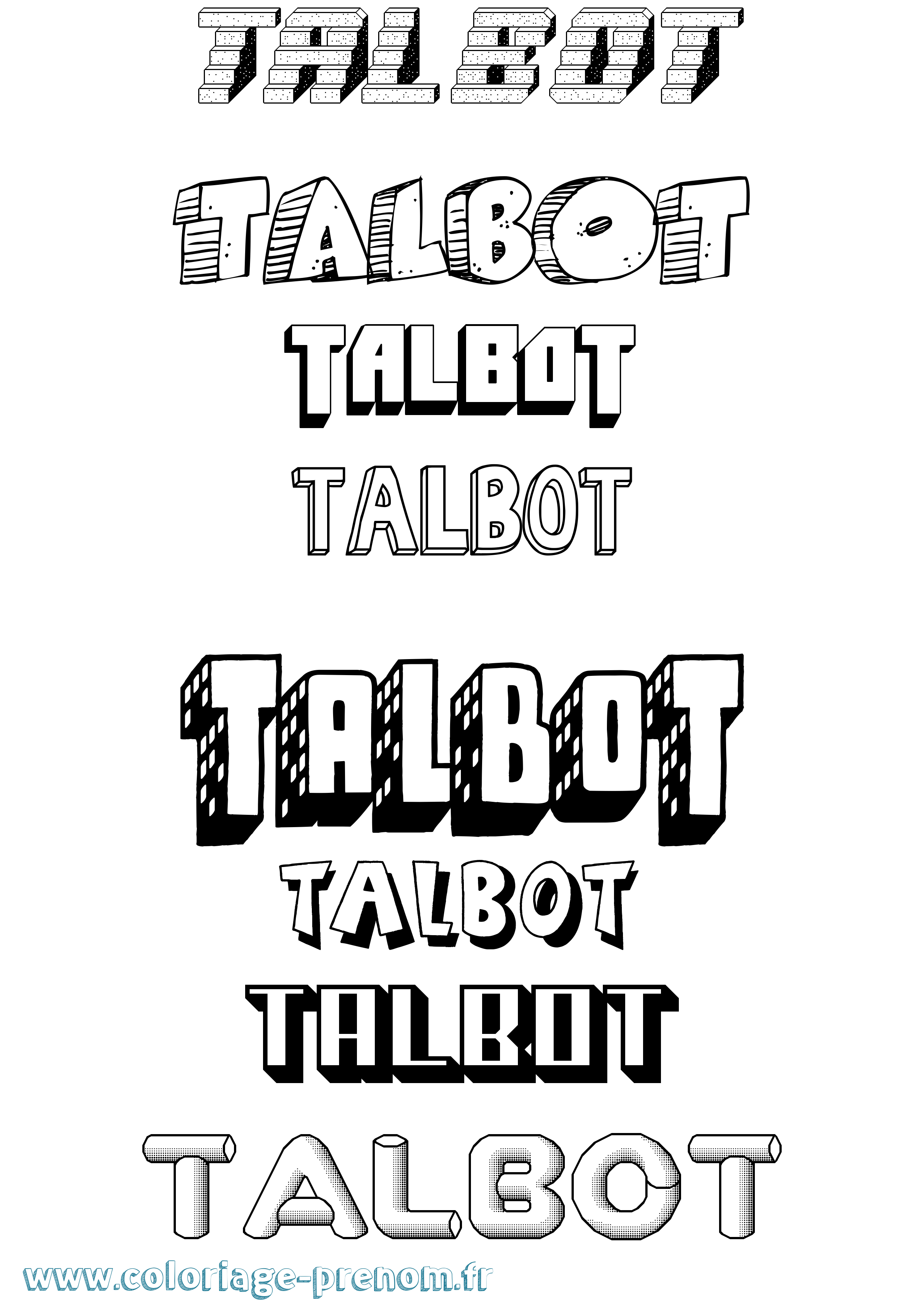 Coloriage prénom Talbot Effet 3D