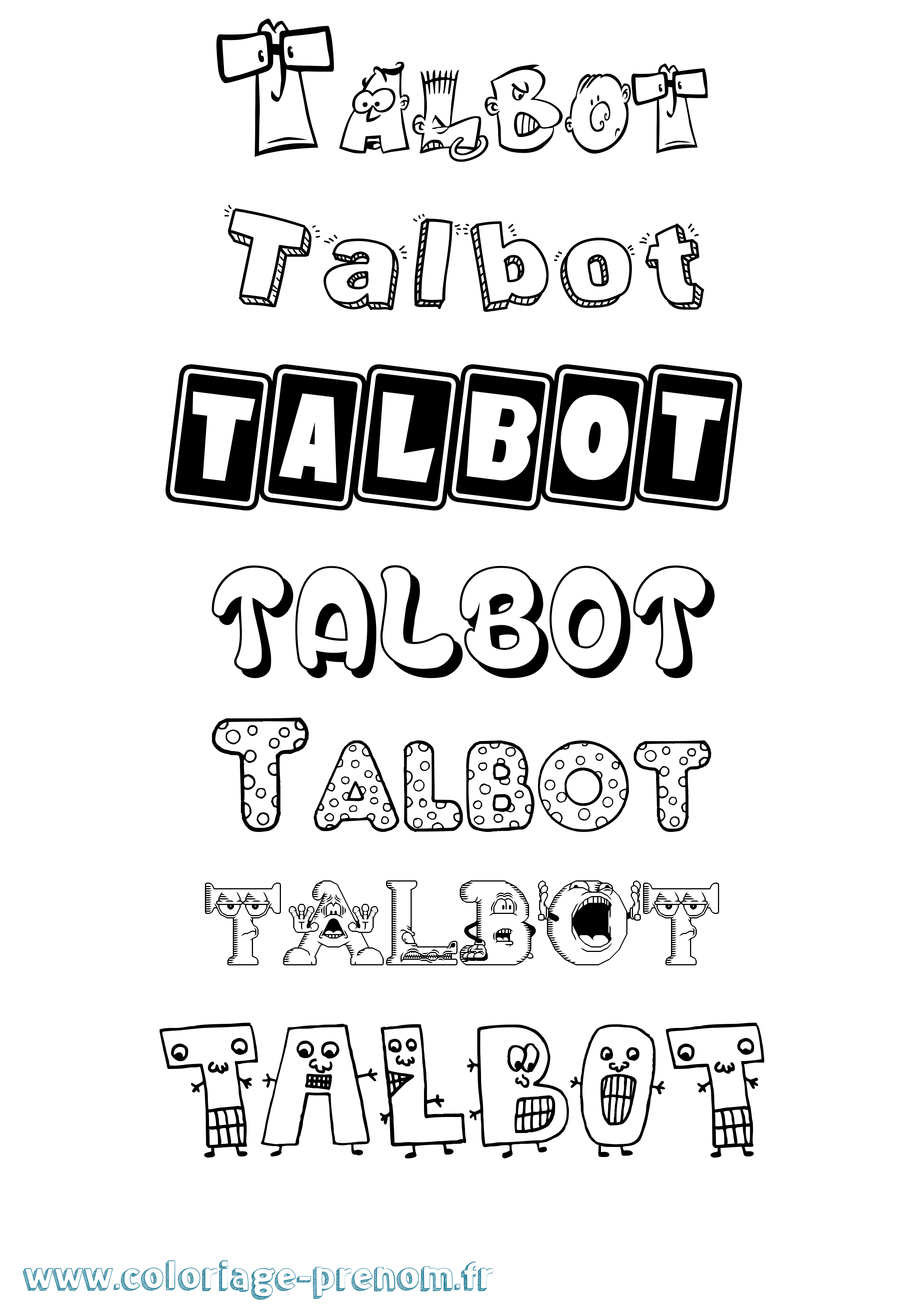 Coloriage prénom Talbot Fun