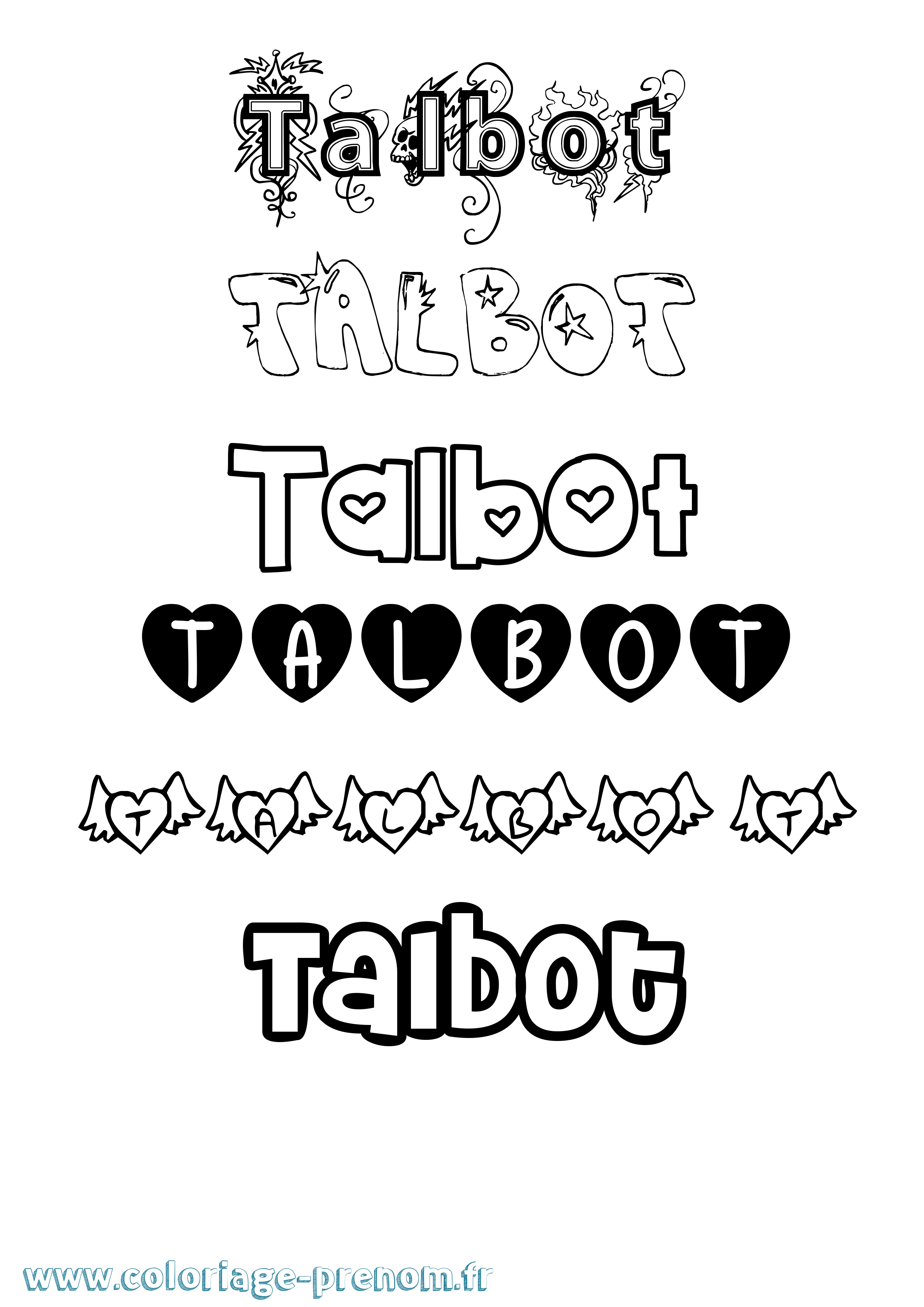 Coloriage prénom Talbot Girly