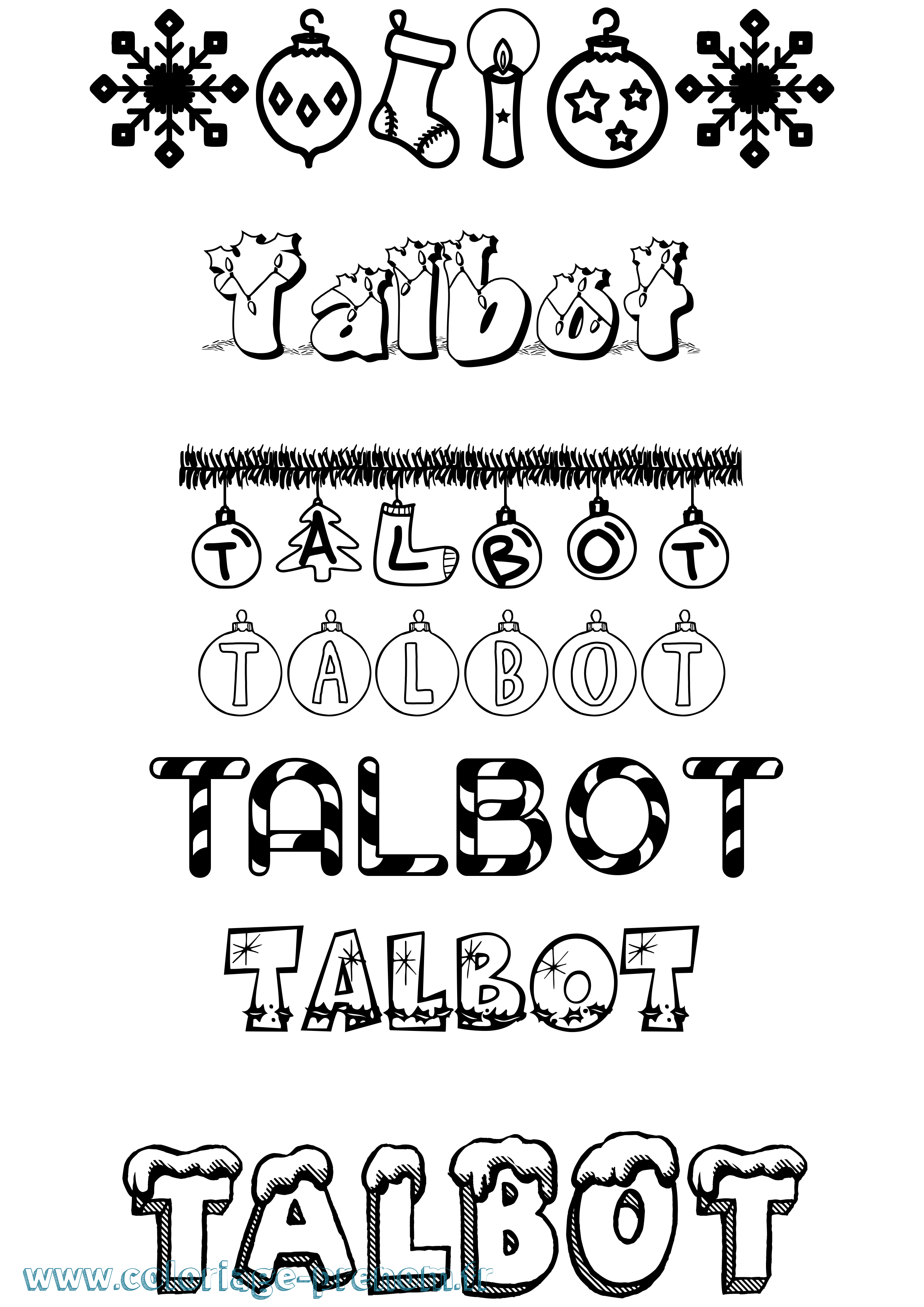 Coloriage prénom Talbot Noël