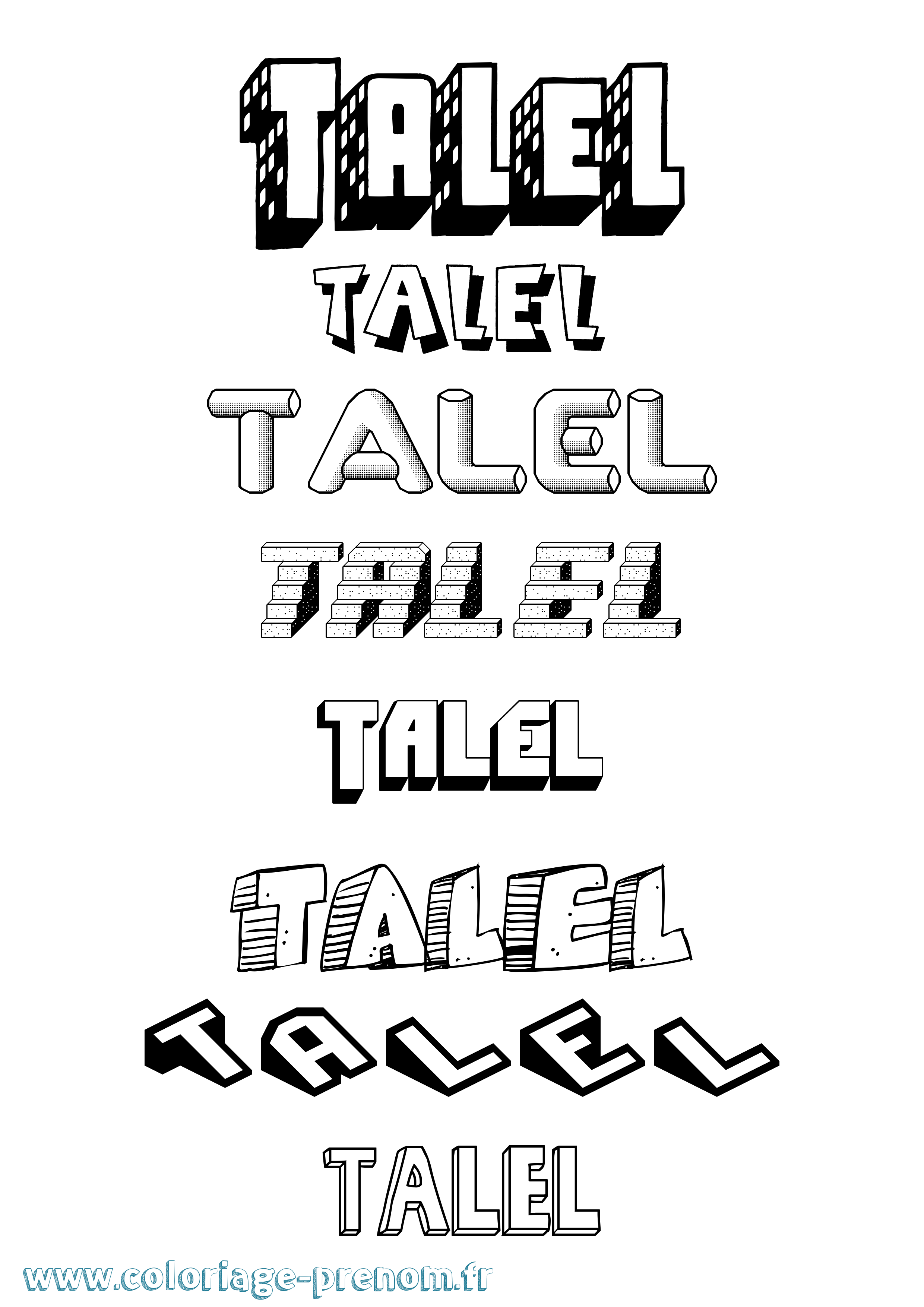 Coloriage Talel Effet 3D Coloriage prénom Talel Effet 3D