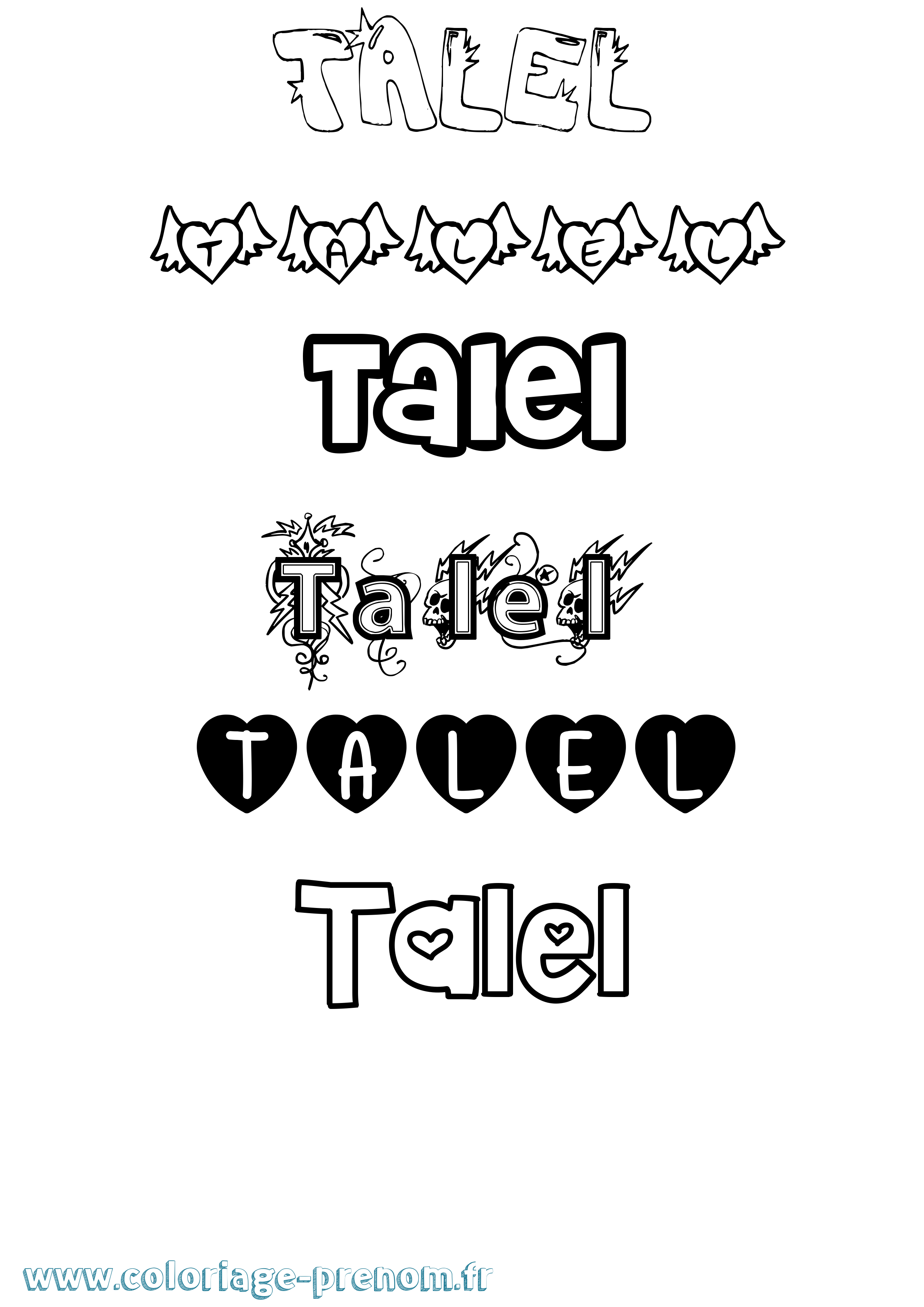 Coloriage Talel Girly Coloriage prénom Talel Girly