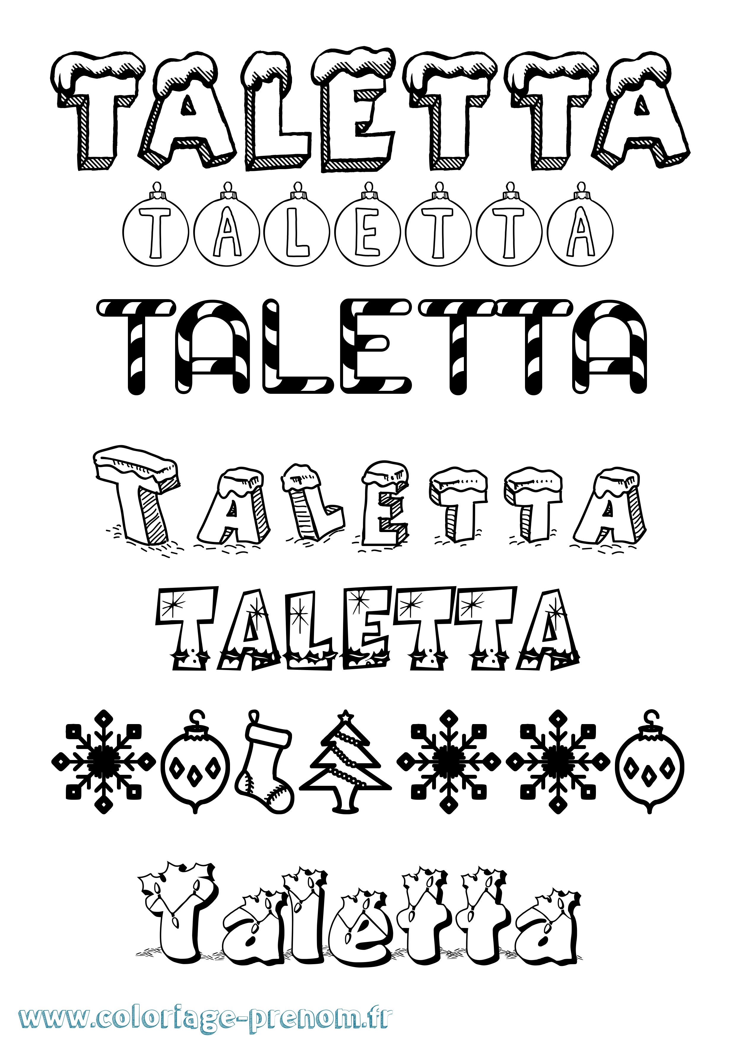 Coloriage Taletta Noël Coloriage prénom Taletta Noël