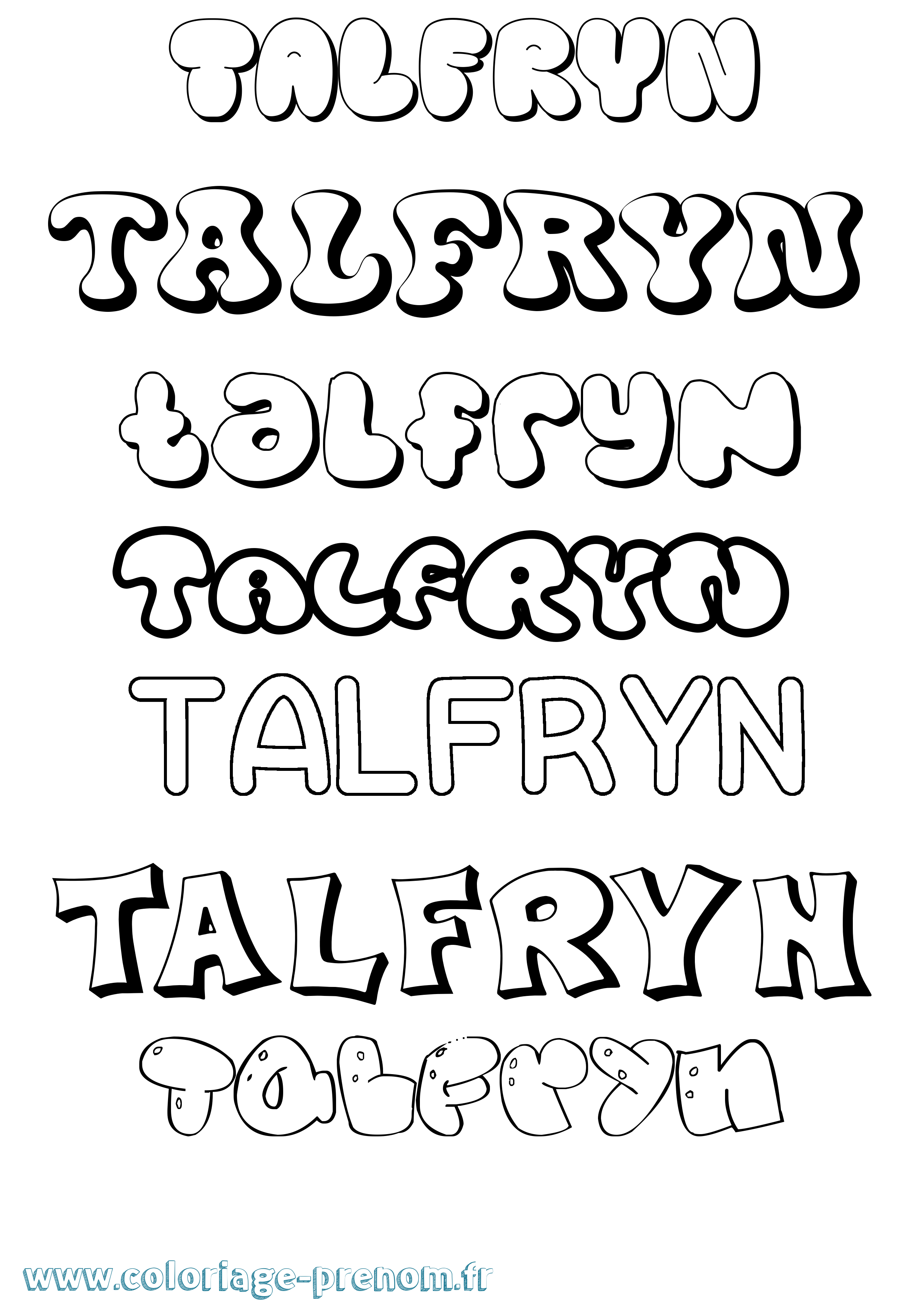 Coloriage prénom Talfryn Bubble