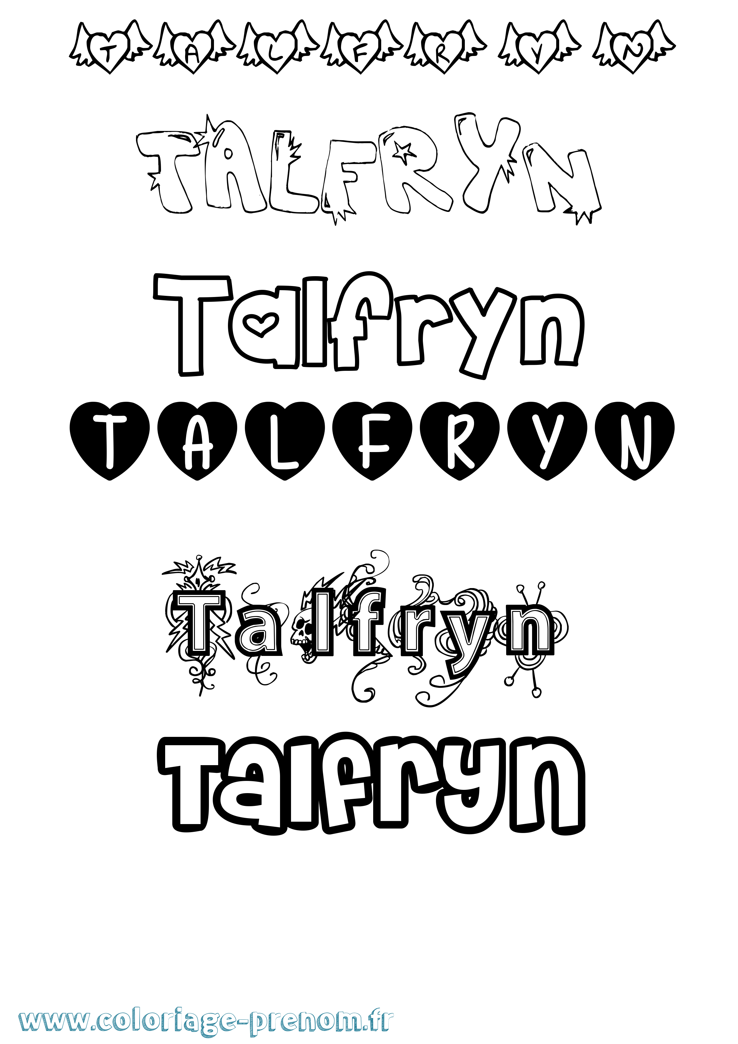 Coloriage Talfryn Girly Coloriage prénom Talfryn Girly
