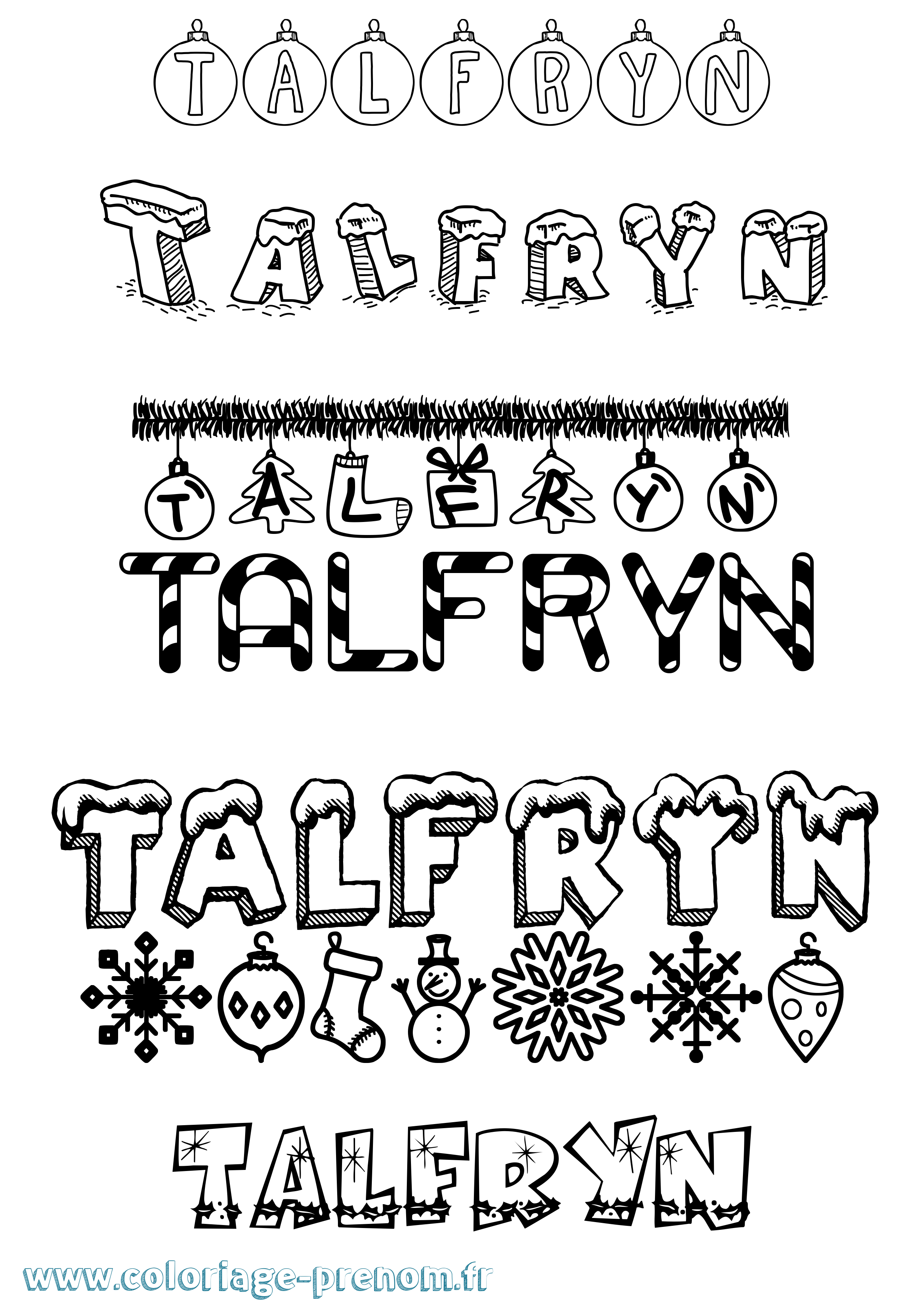 Coloriage prénom Talfryn Noël