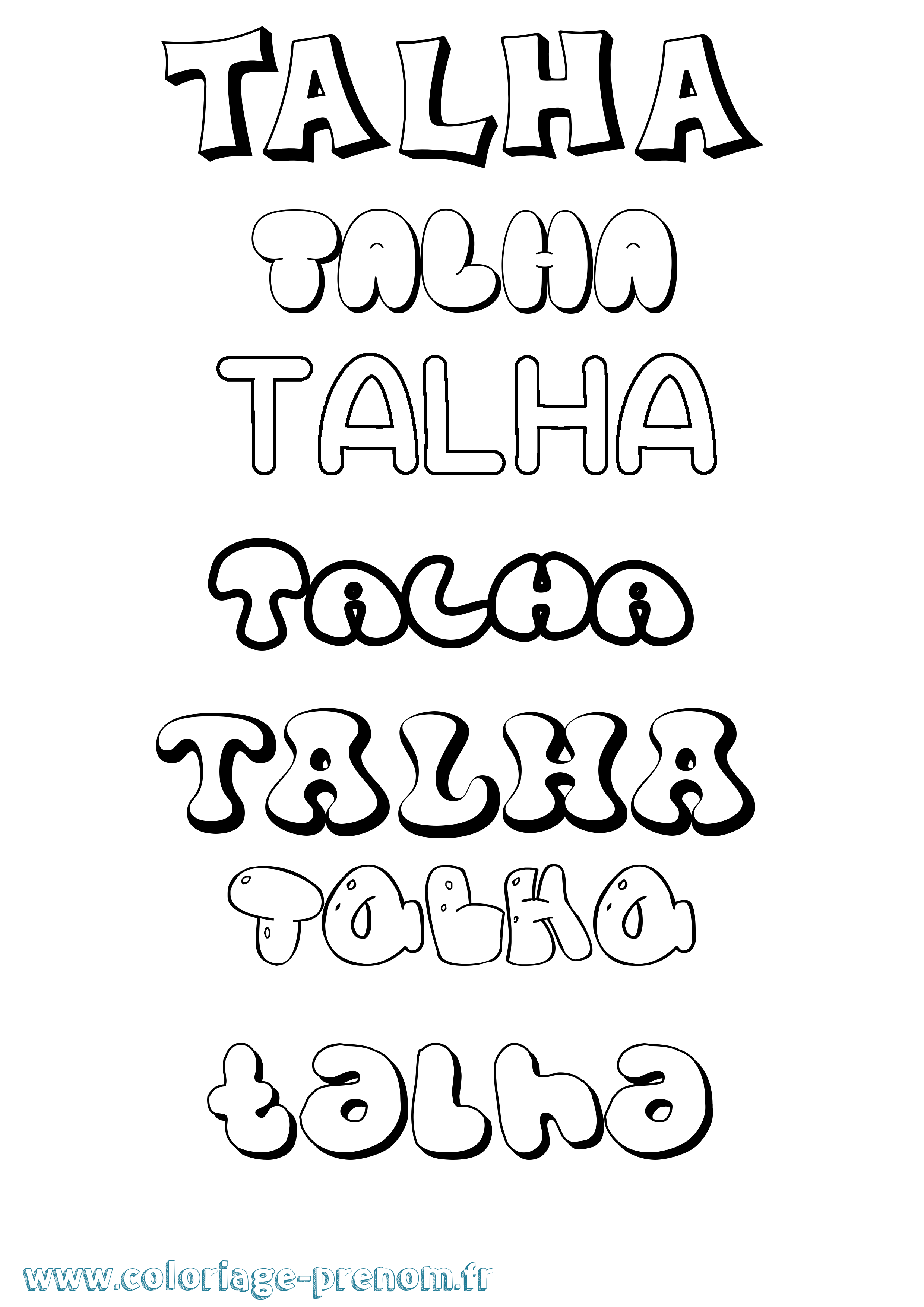 Coloriage prénom Talha Bubble