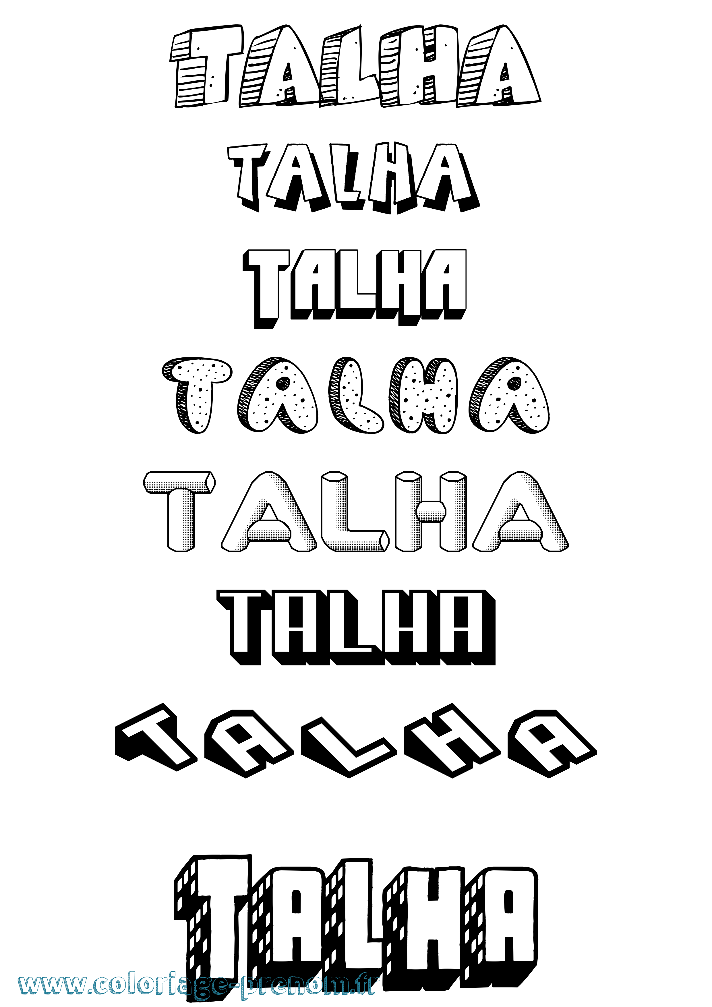 Coloriage prénom Talha Effet 3D