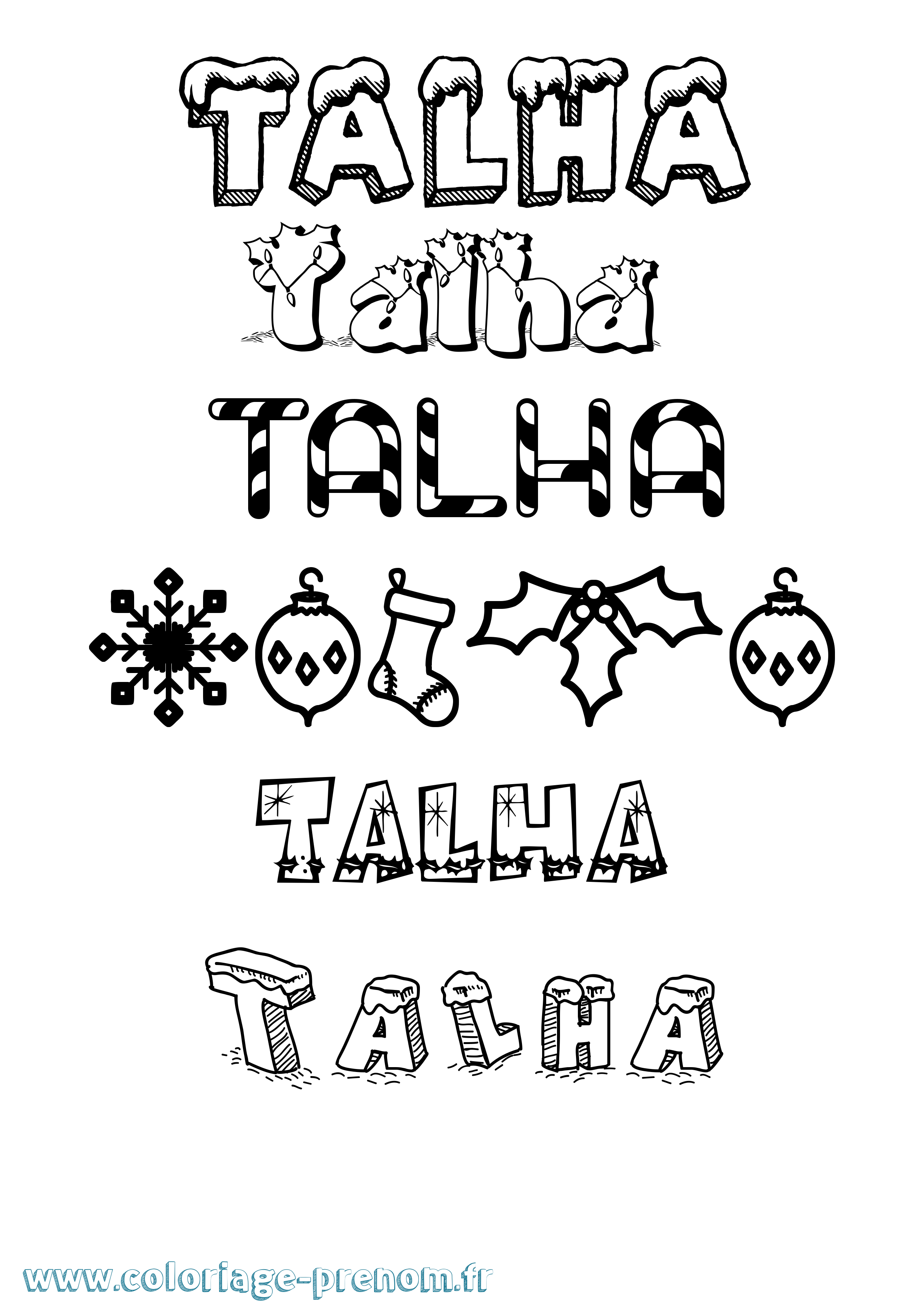 Coloriage prénom Talha Noël
