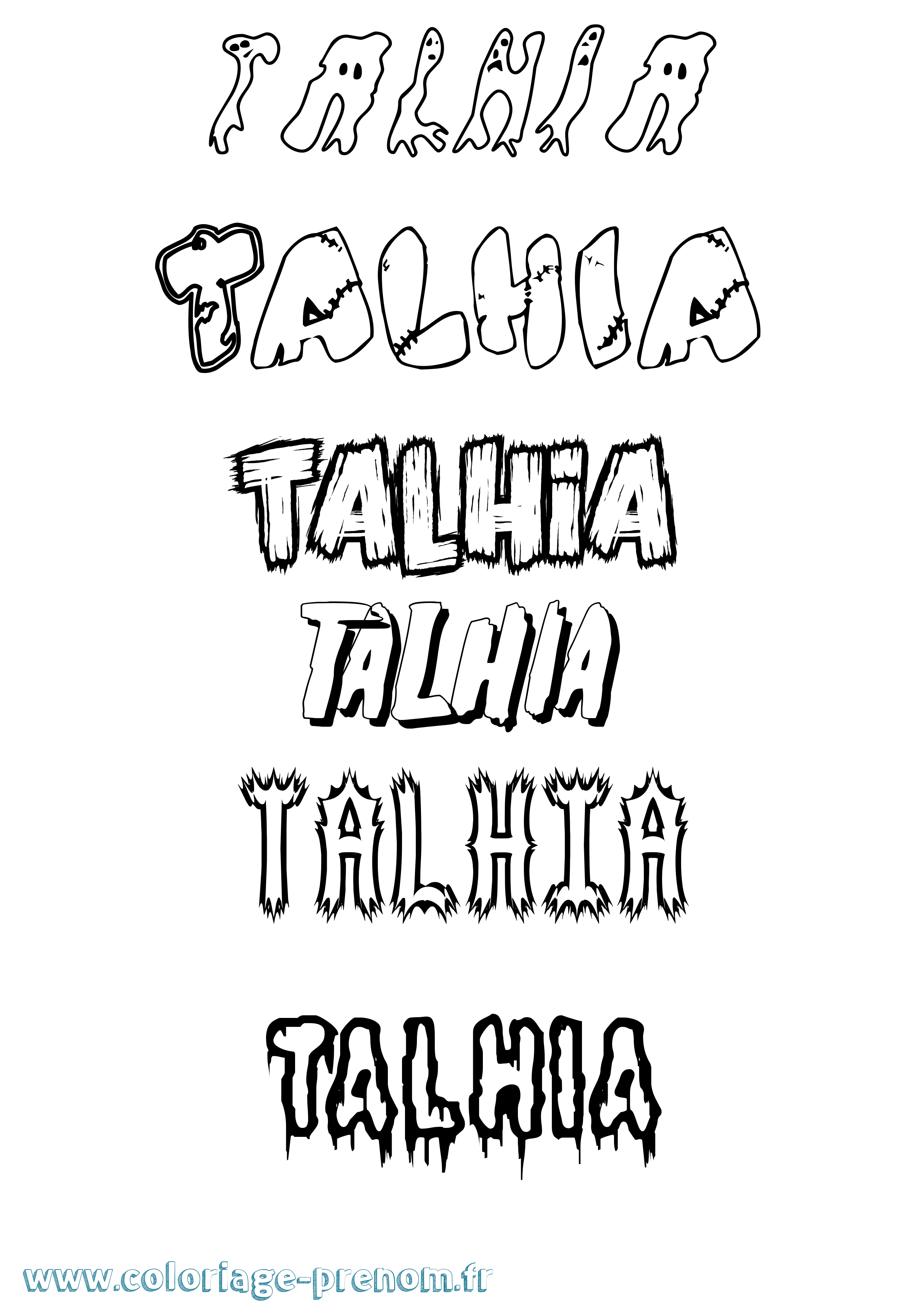 Coloriage prénom Talhia Frisson