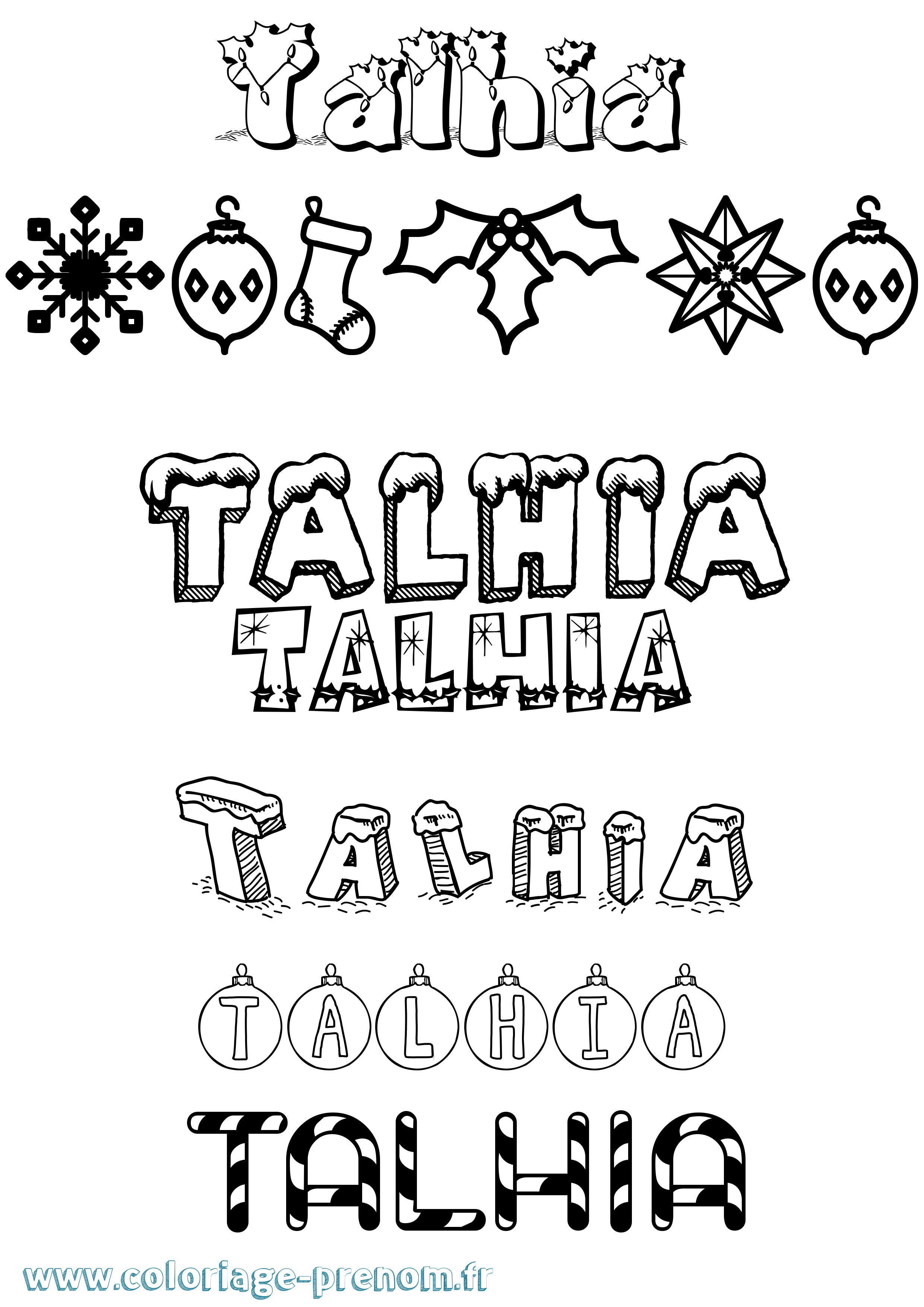 Coloriage Talhia Noël Coloriage prénom Talhia Noël