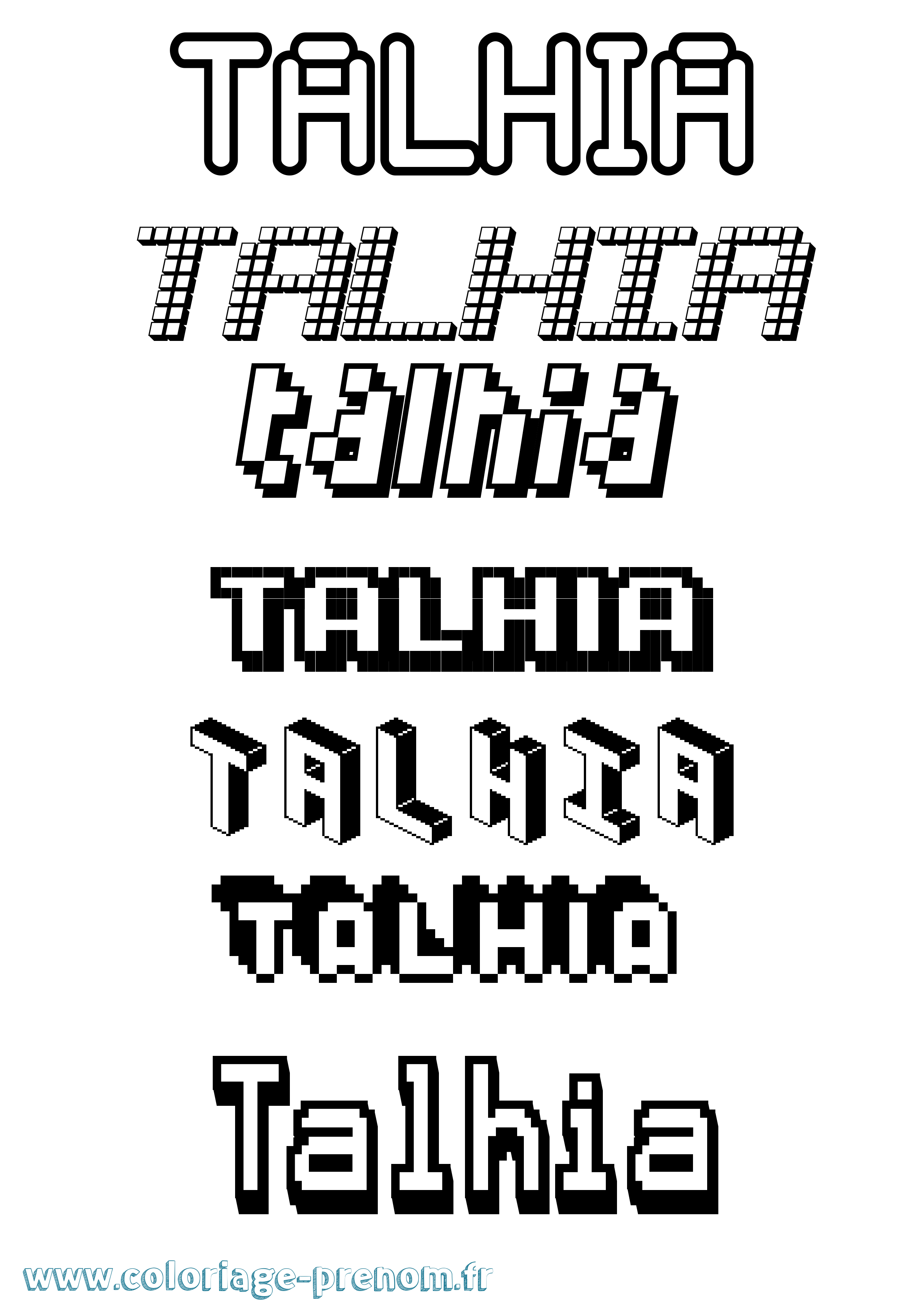 Coloriage prénom Talhia Pixel