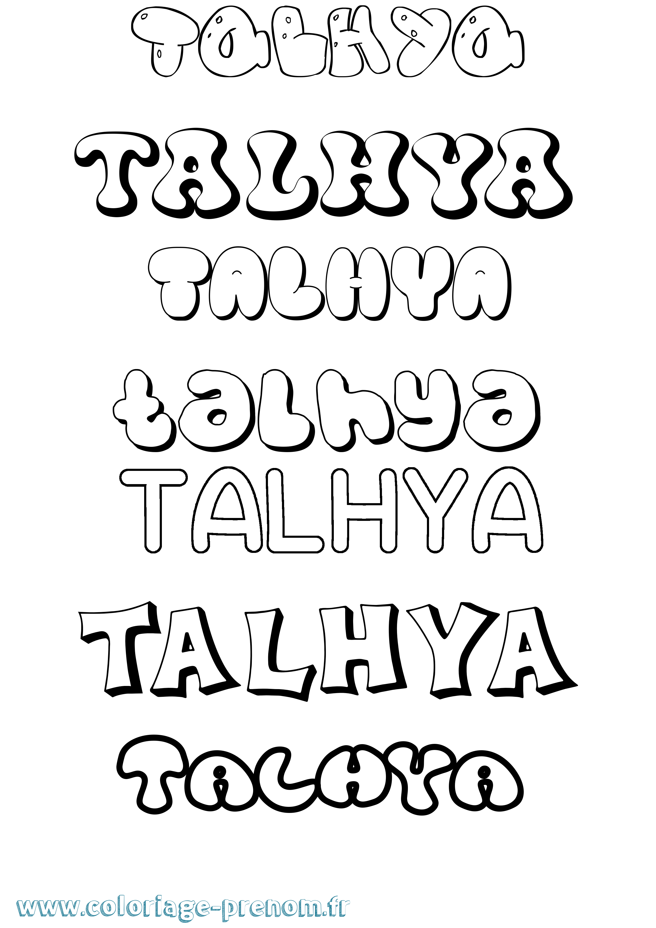 Coloriage prénom Talhya Bubble