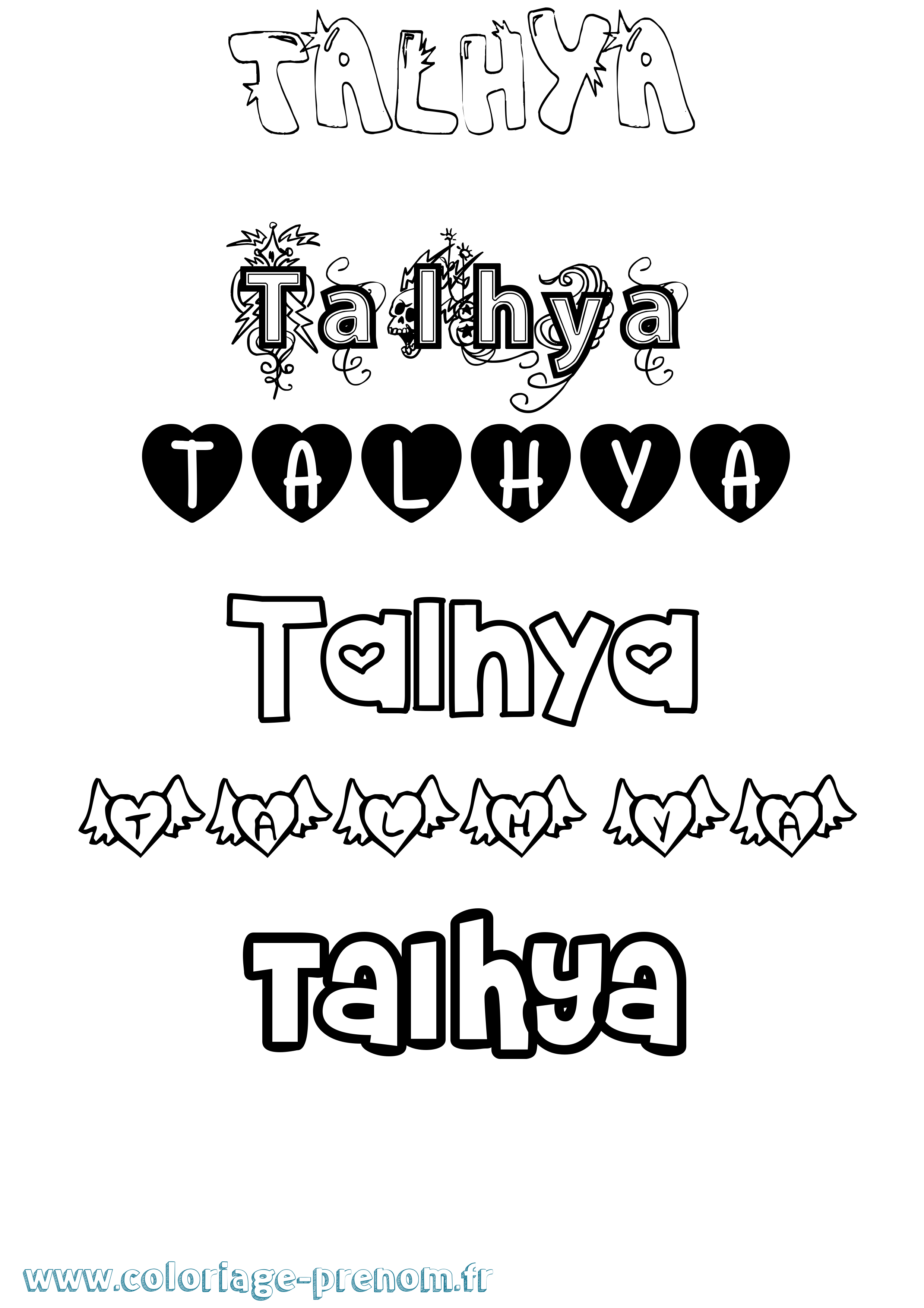 Coloriage prénom Talhya Girly