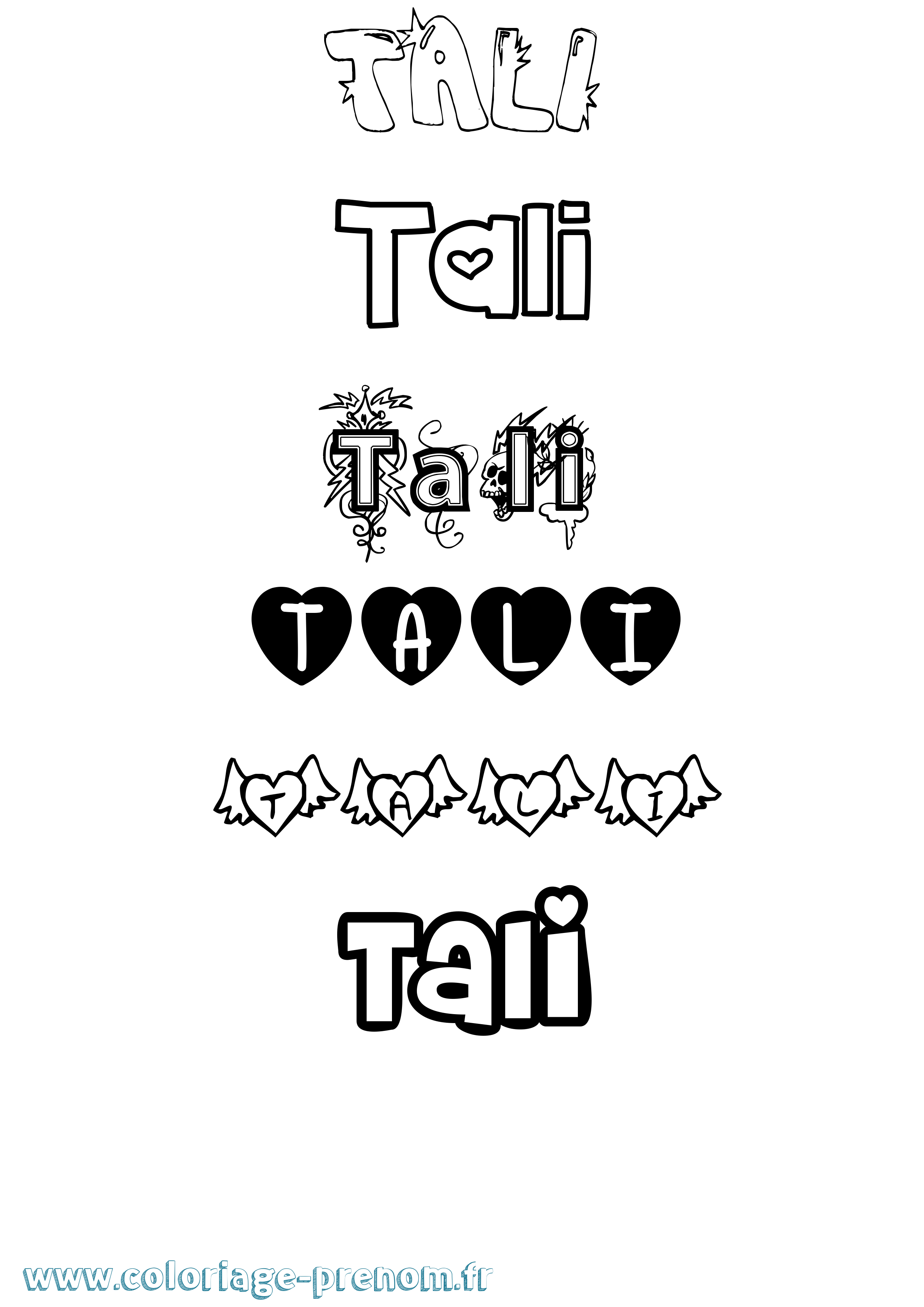 Coloriage prénom Tali Girly