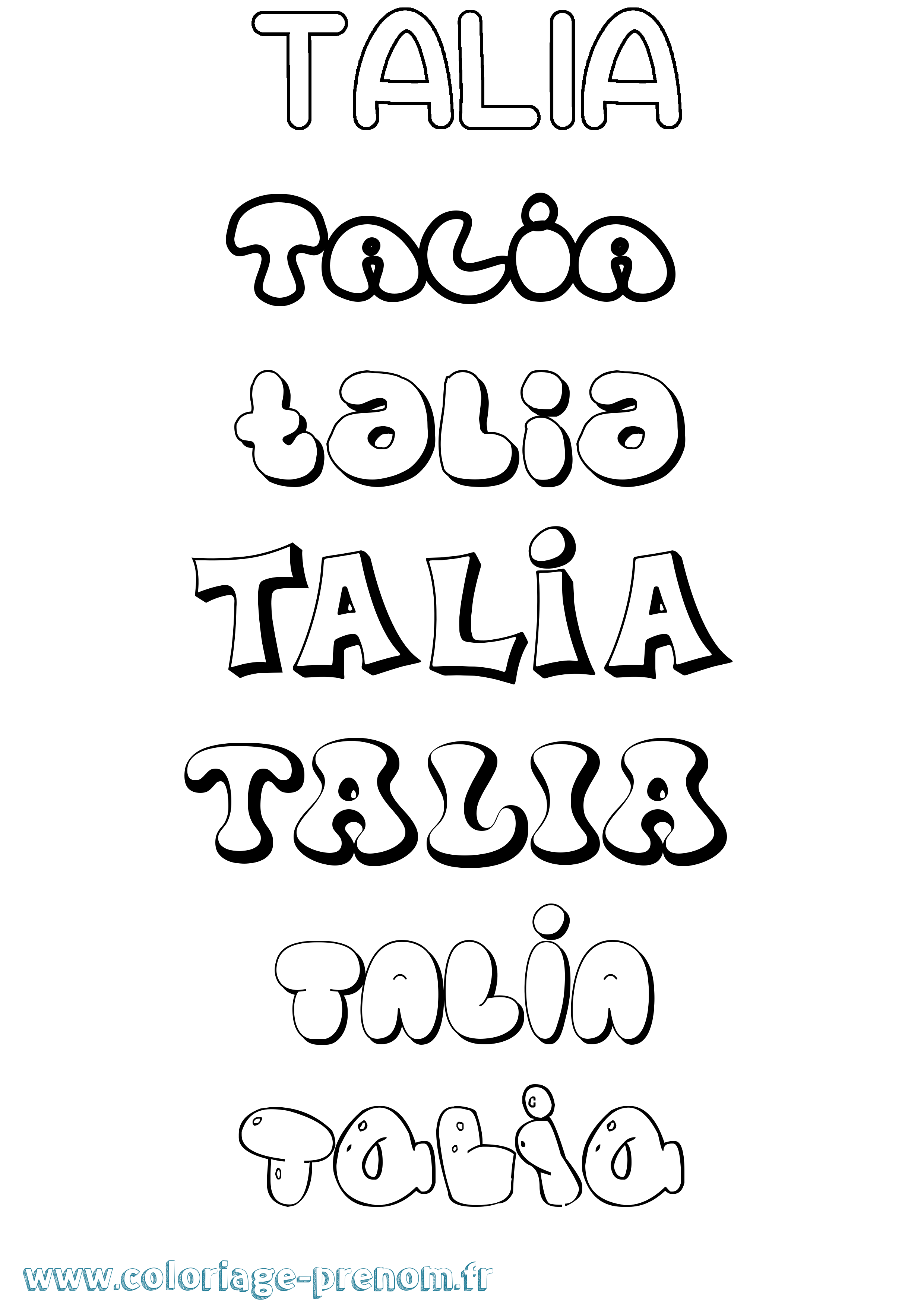 Coloriage prénom Talia Bubble
