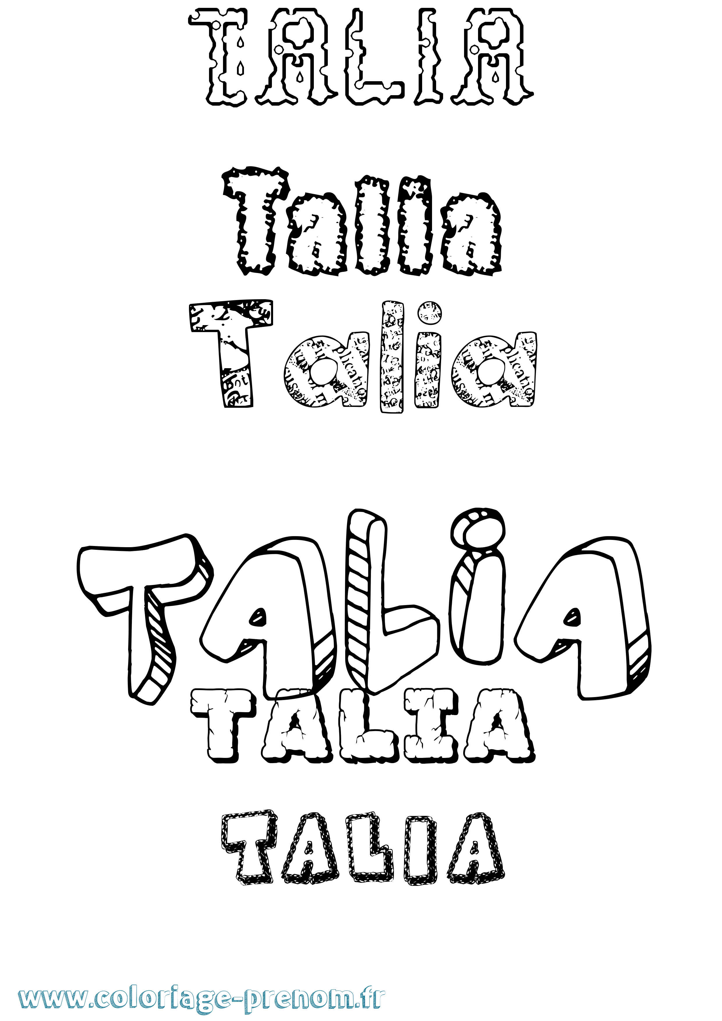 Coloriage prénom Talia Destructuré