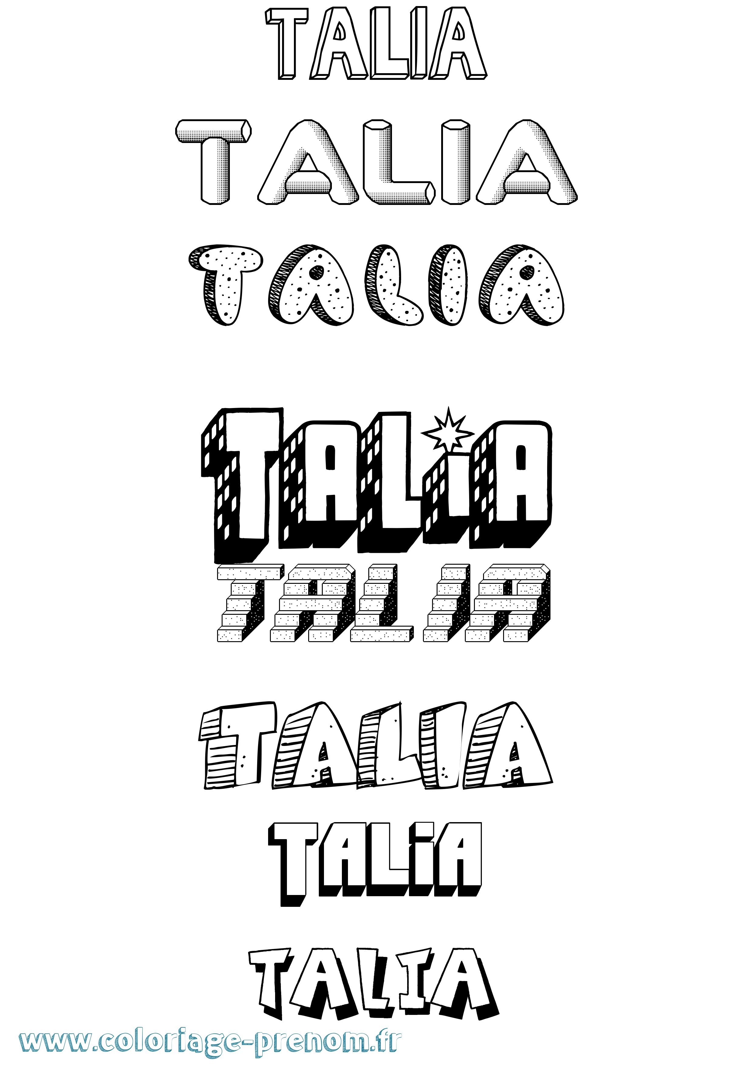 Coloriage prénom Talia Effet 3D