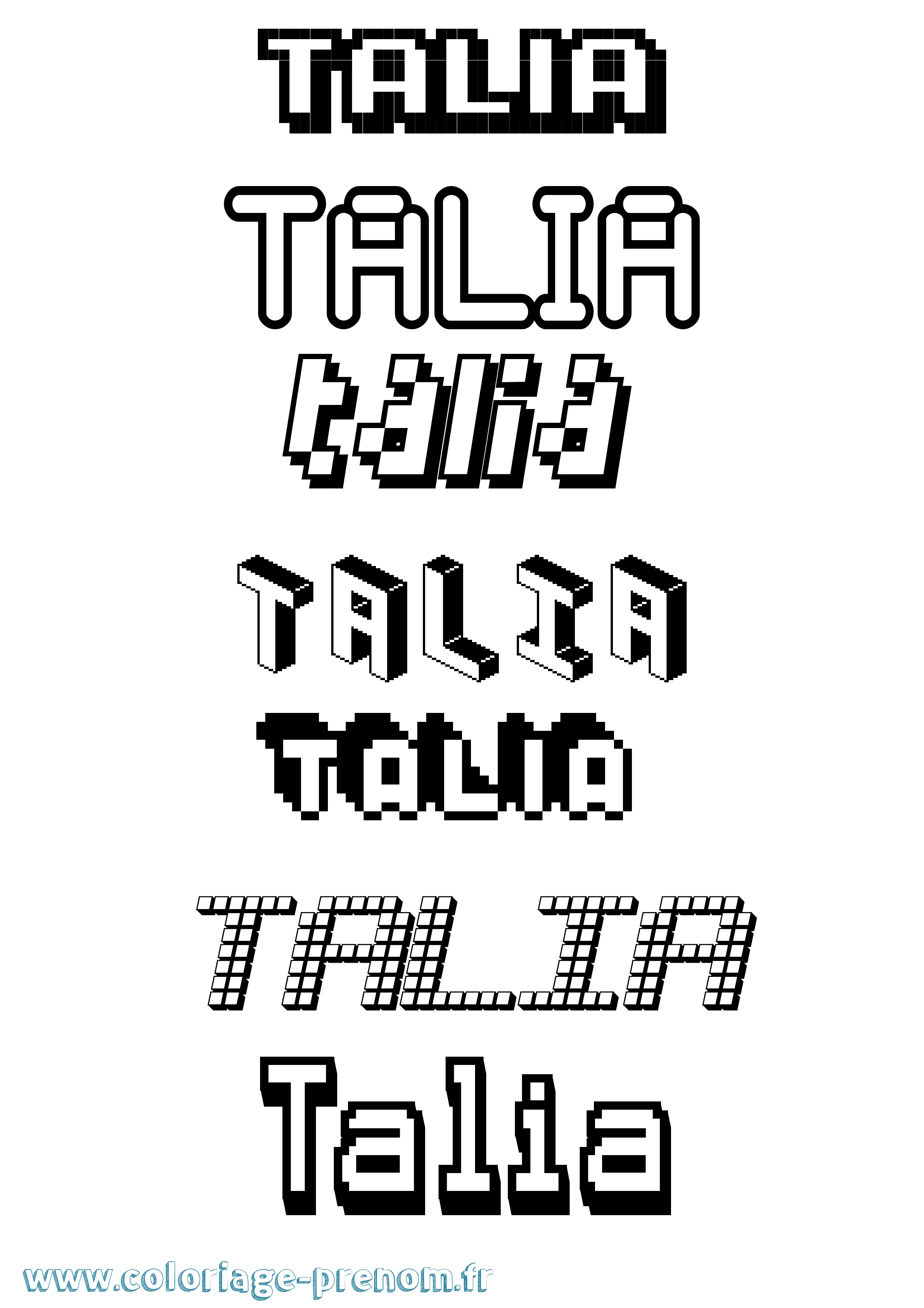 Coloriage prénom Talia Pixel