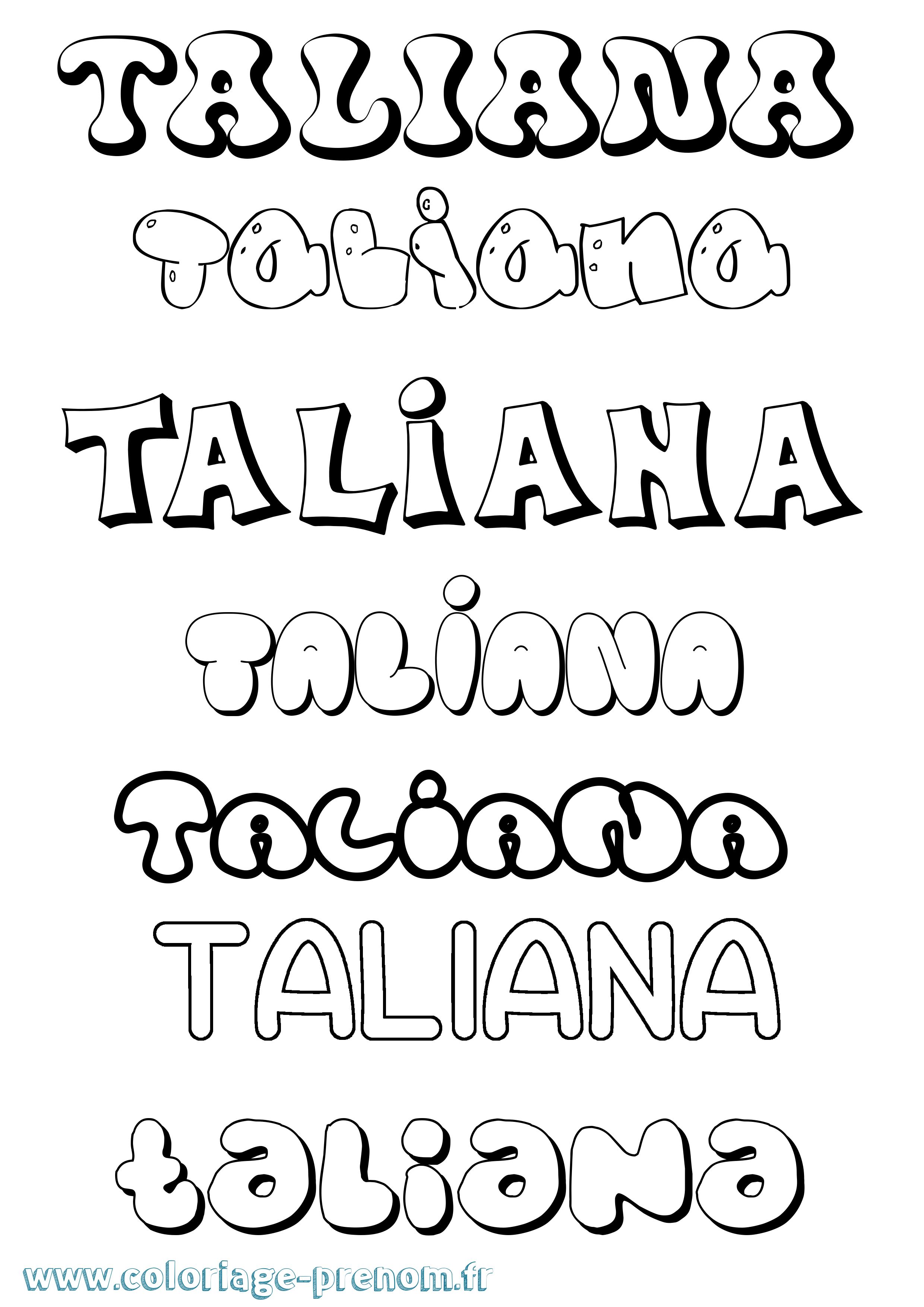 Coloriage Taliana Bubble Coloriage prénom Taliana Bubble