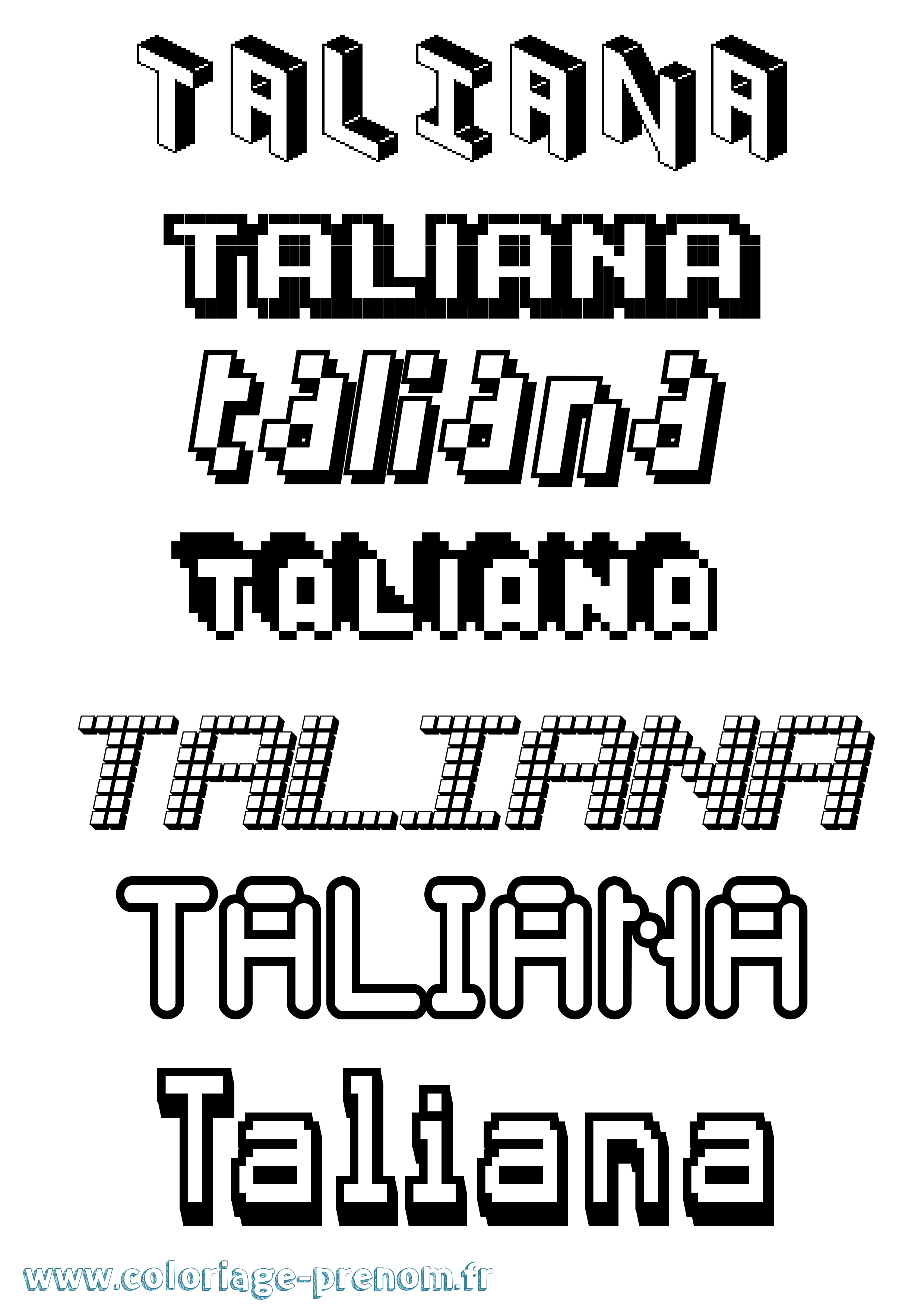 Coloriage Taliana Pixel Coloriage prénom Taliana Pixel