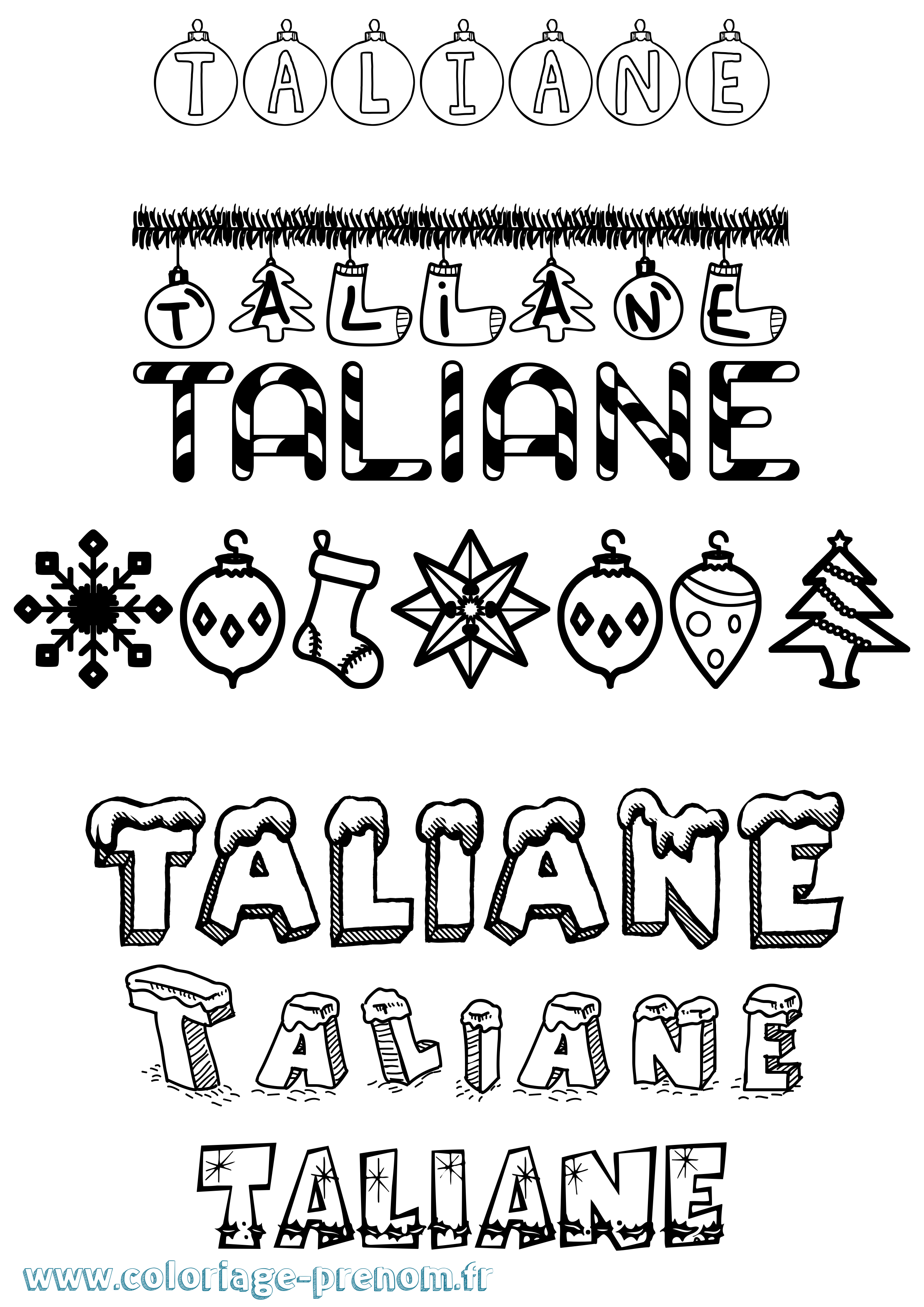 Coloriage prénom Taliane Noël