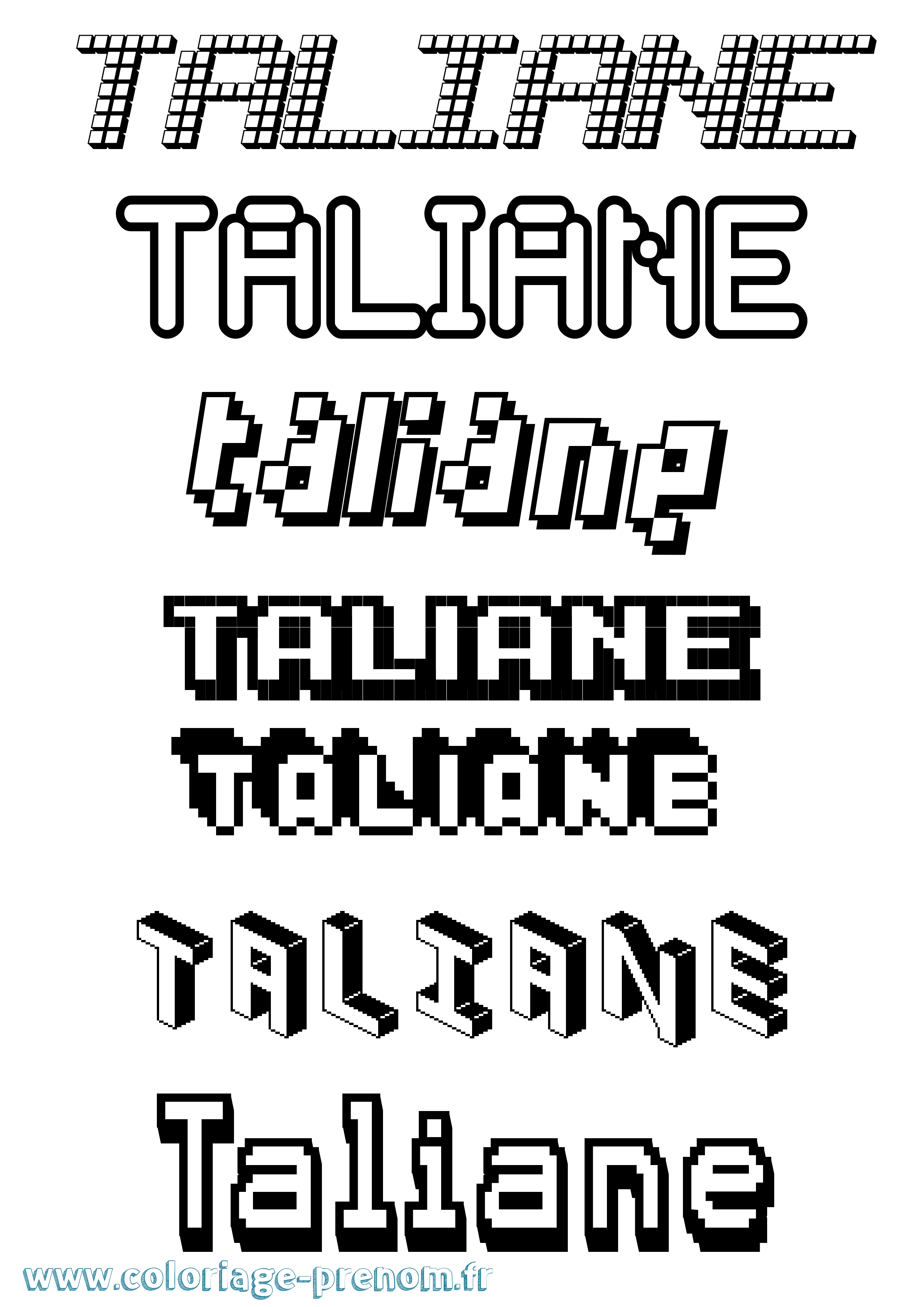 Coloriage prénom Taliane Pixel