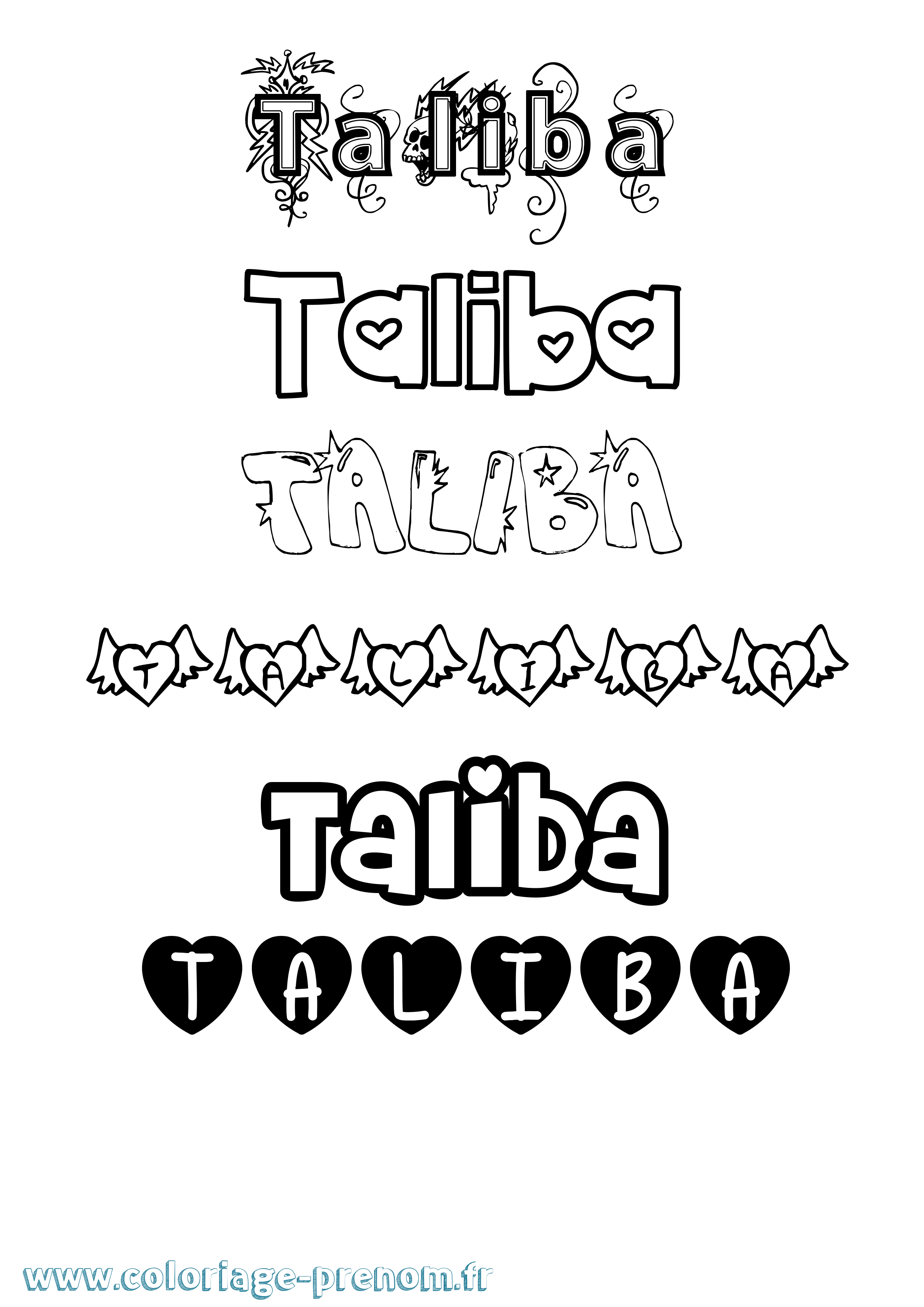 Coloriage prénom Taliba Girly