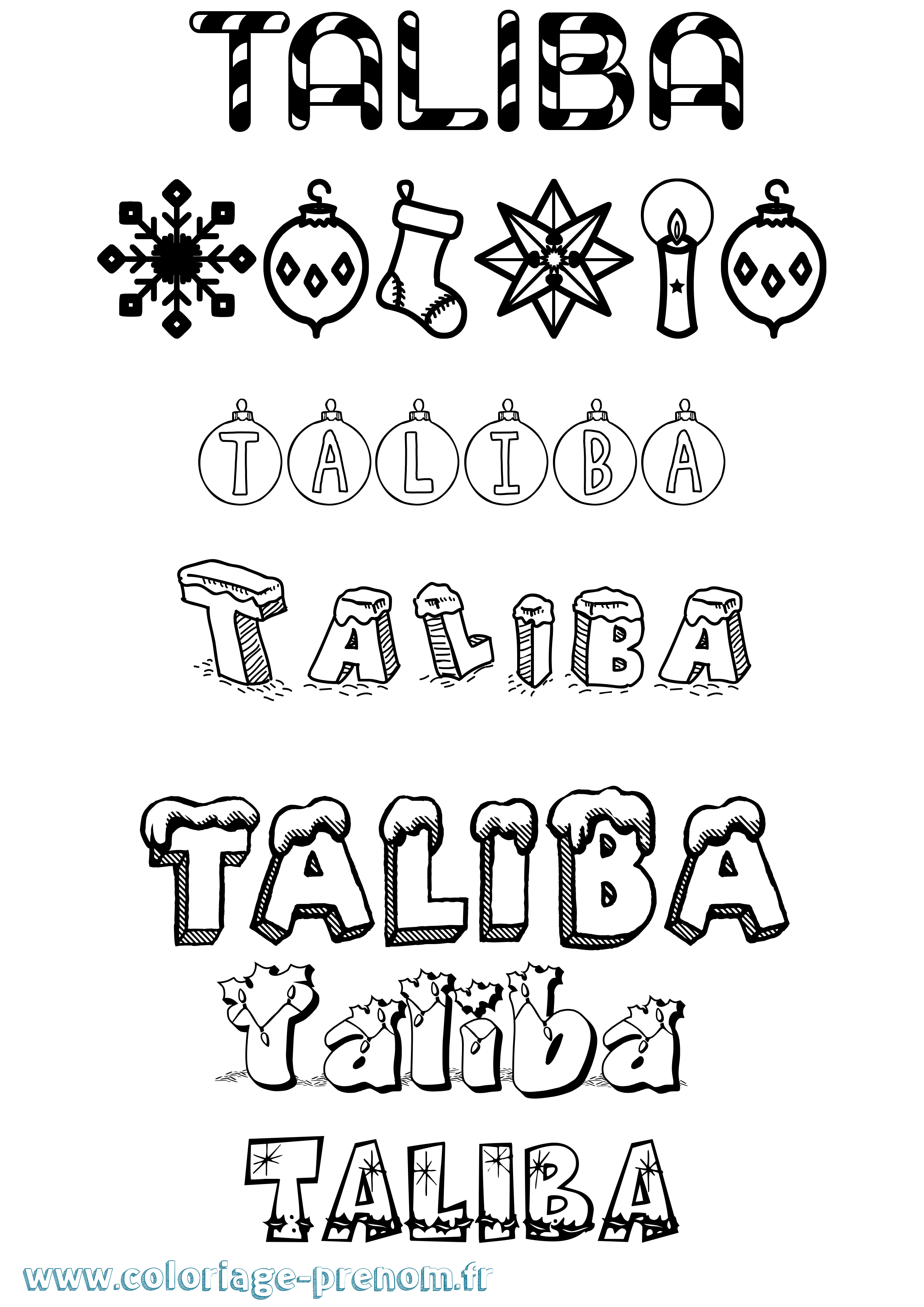 Coloriage prénom Taliba Noël