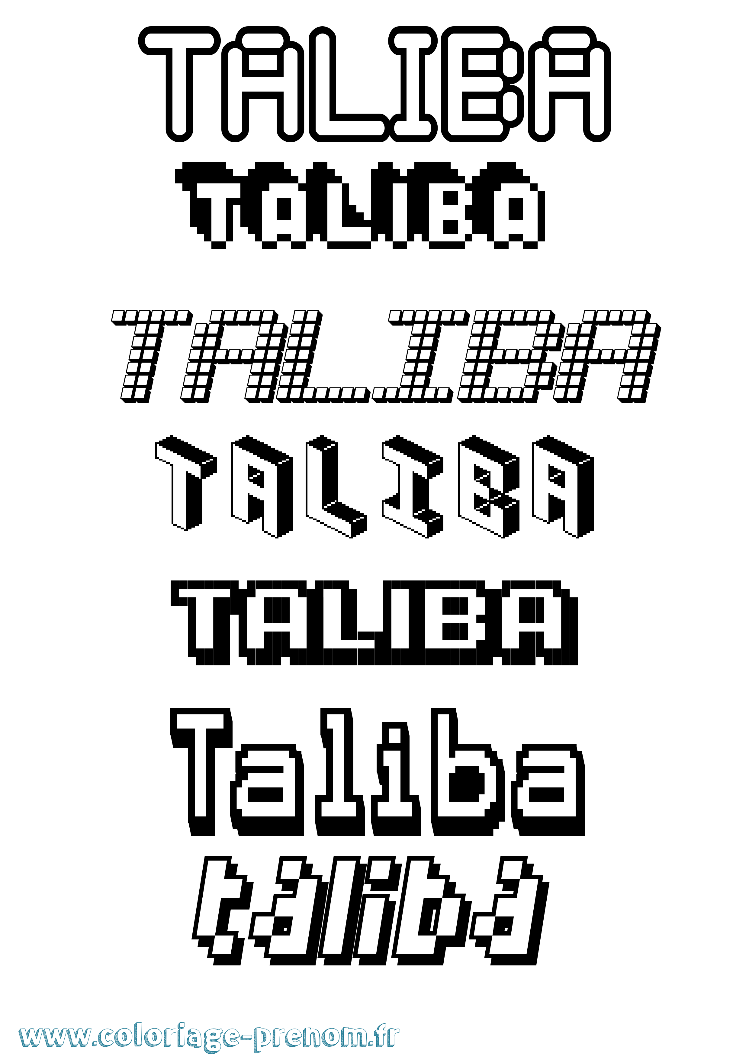 Coloriage prénom Taliba Pixel