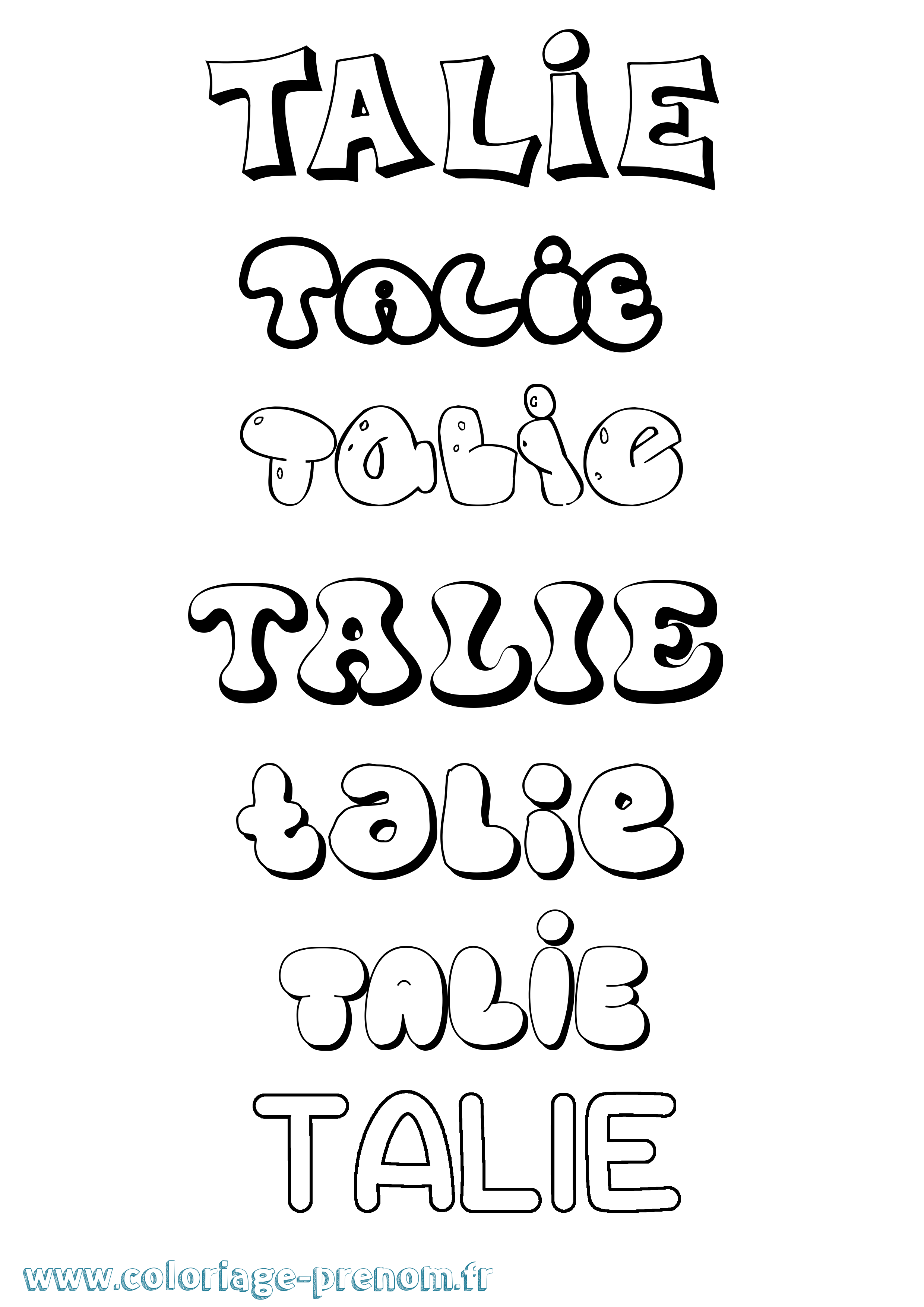 Coloriage prénom Talie Bubble